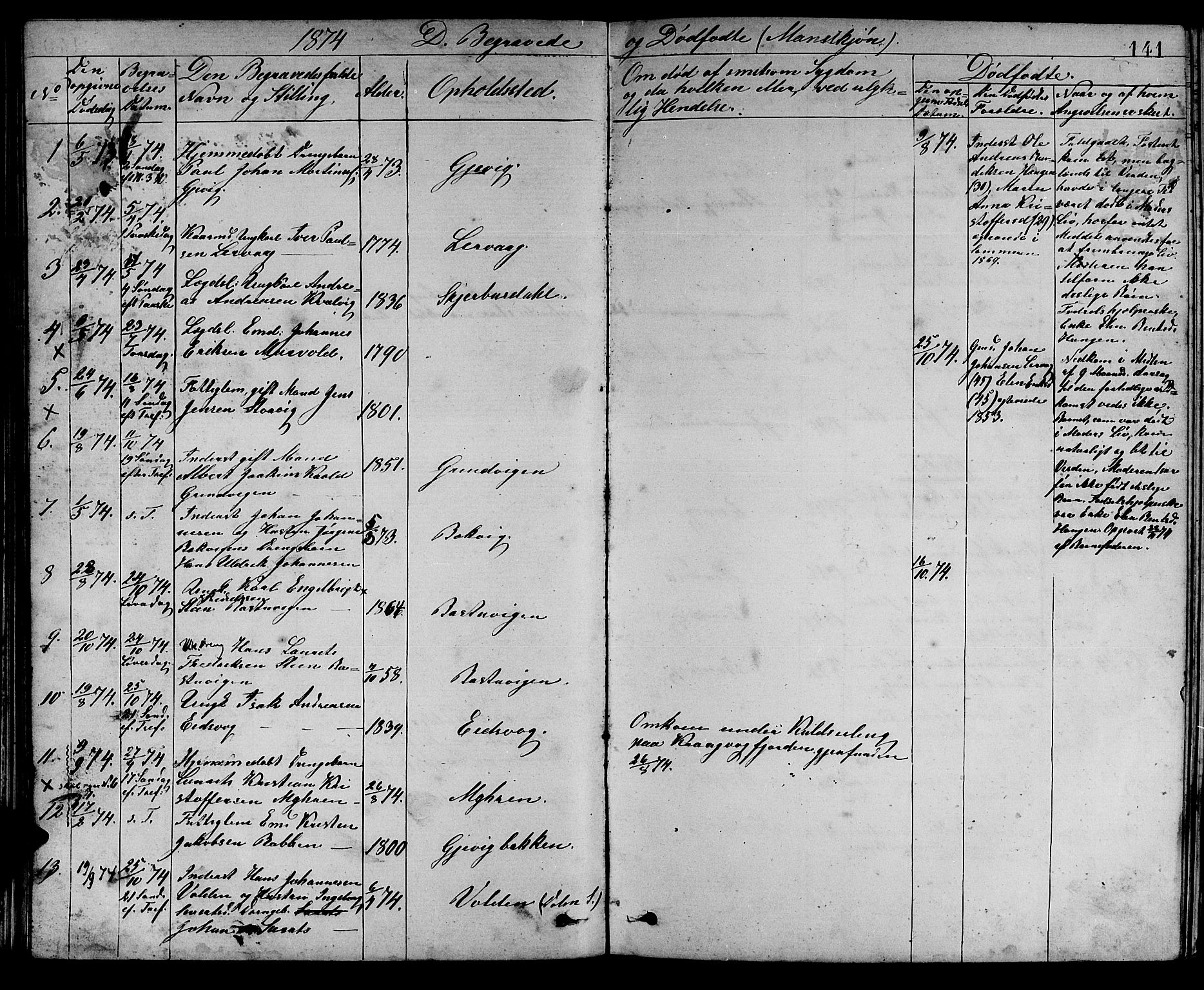 Ministerialprotokoller, klokkerbøker og fødselsregistre - Sør-Trøndelag, SAT/A-1456/637/L0561: Parish register (copy) no. 637C02, 1873-1882, p. 141