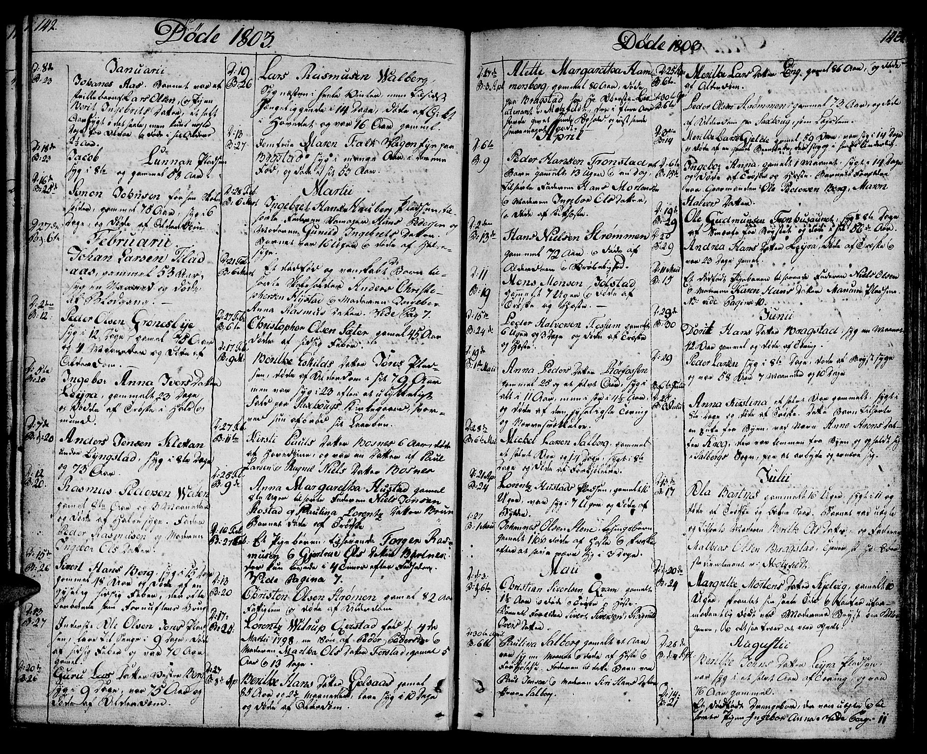 Ministerialprotokoller, klokkerbøker og fødselsregistre - Nord-Trøndelag, SAT/A-1458/730/L0274: Parish register (official) no. 730A03, 1802-1816, p. 142-143