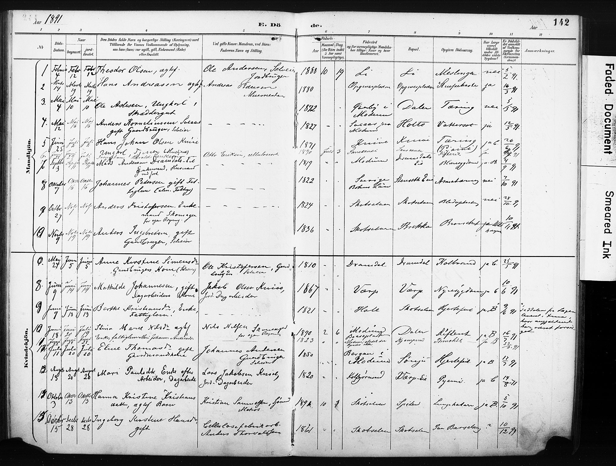 Eiker kirkebøker, SAKO/A-4/F/Fc/L0002: Parish register (official) no. III 2, 1889-1897, p. 142