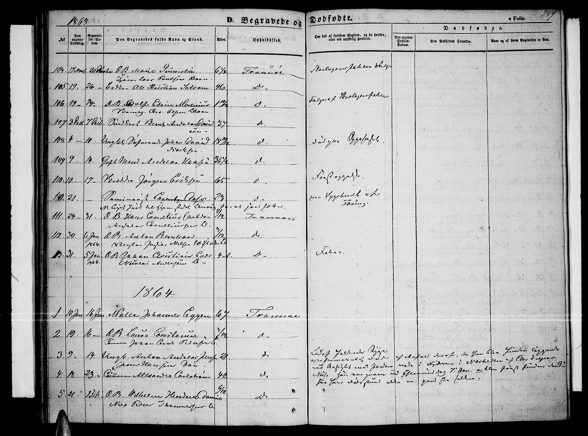 Tromsø sokneprestkontor/stiftsprosti/domprosti, SATØ/S-1343/G/Gb/L0006klokker: Parish register (copy) no. 6, 1857-1866, p. 249