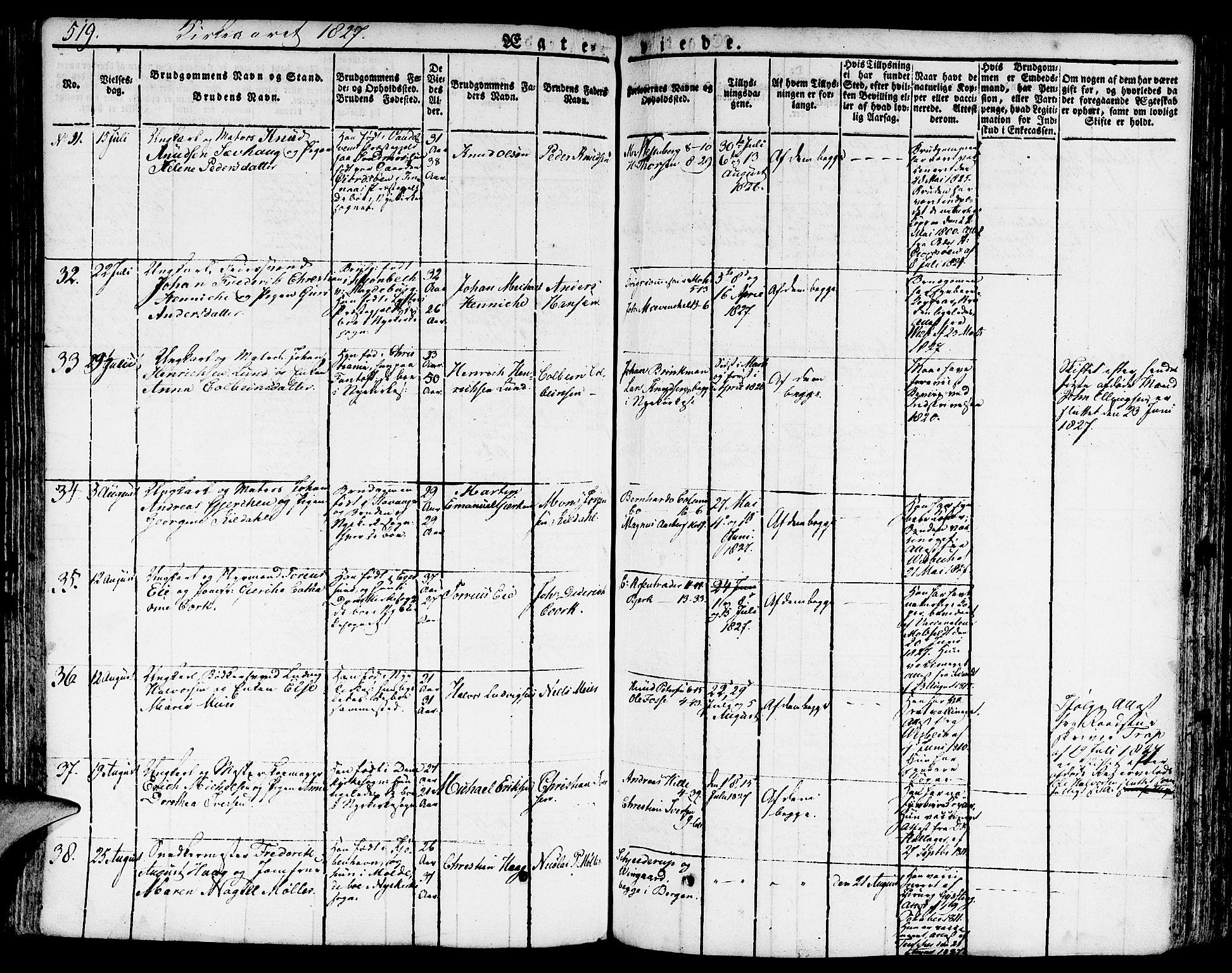 Nykirken Sokneprestembete, AV/SAB-A-77101/H/Hab: Parish register (copy) no. A 5II, 1821-1843, p. 519