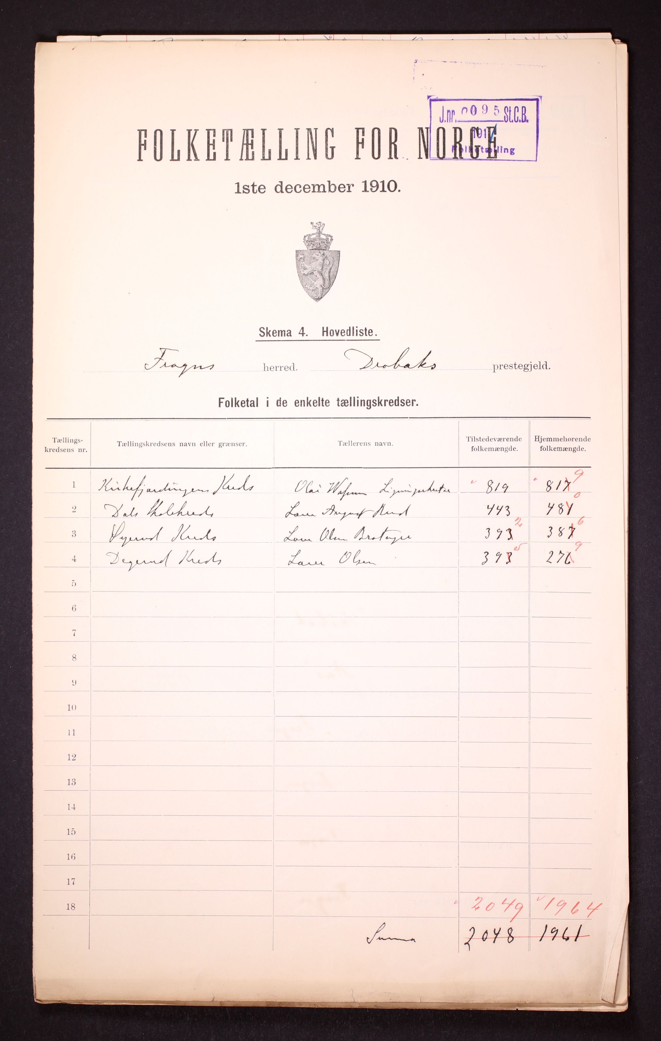 RA, 1910 census for Frogn, 1910, p. 2