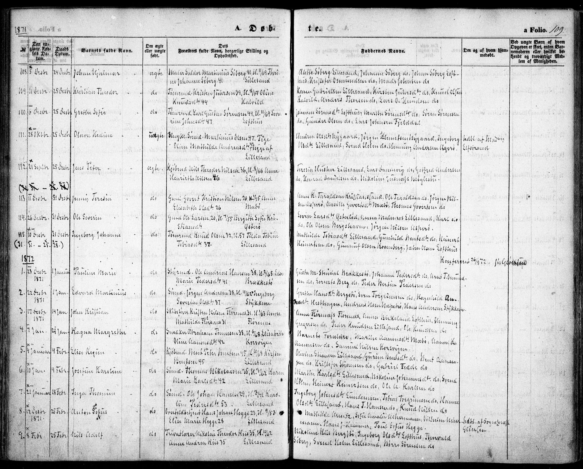 Vestre Moland sokneprestkontor, SAK/1111-0046/F/Fa/Fab/L0007: Parish register (official) no. A 7, 1859-1872, p. 109