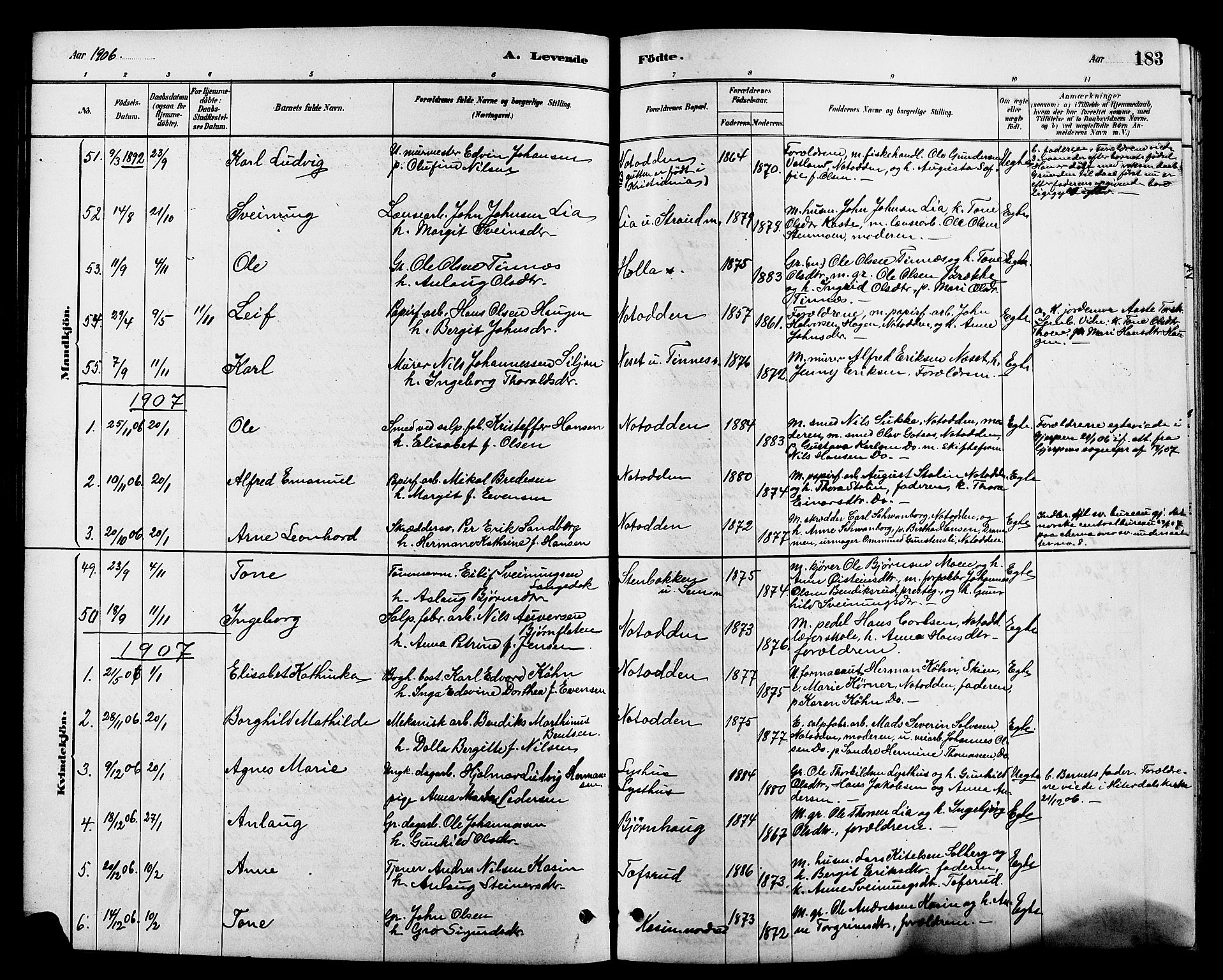 Heddal kirkebøker, SAKO/A-268/G/Ga/L0002: Parish register (copy) no. I 2, 1879-1908, p. 183