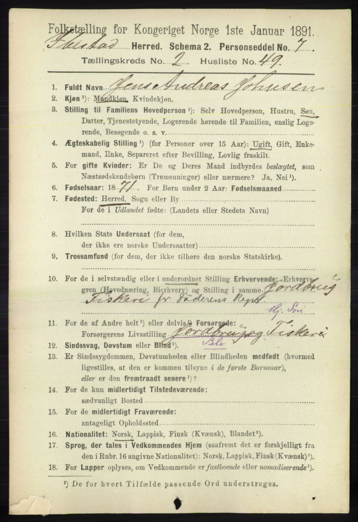 RA, 1891 census for 1917 Ibestad, 1891, p. 1226