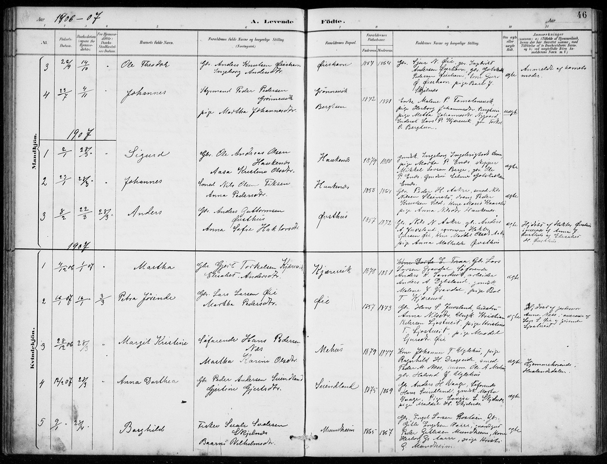 Strandebarm sokneprestembete, AV/SAB-A-78401/H/Hab: Parish register (copy) no. C  1, 1891-1913, p. 46