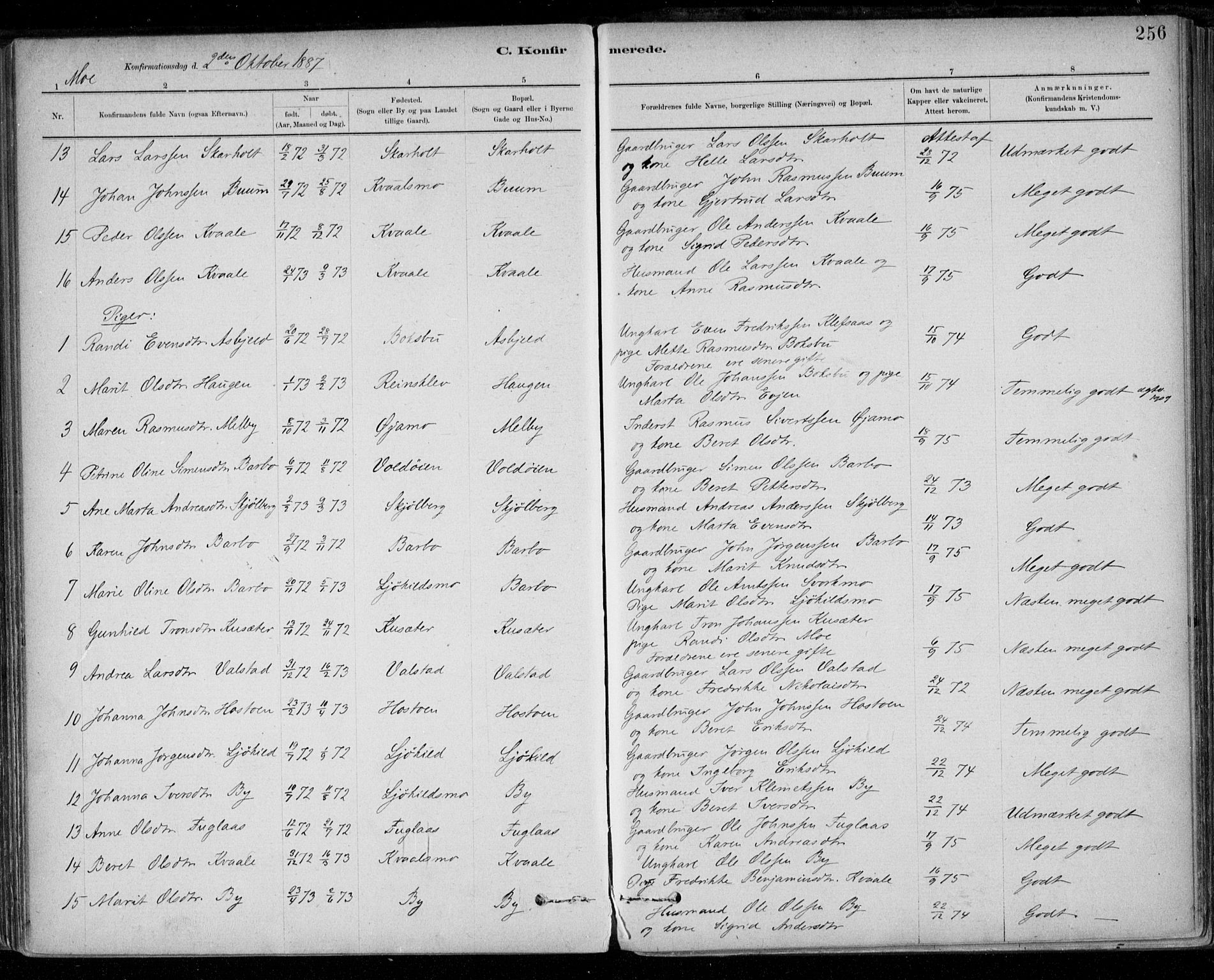 Ministerialprotokoller, klokkerbøker og fødselsregistre - Sør-Trøndelag, AV/SAT-A-1456/668/L0809: Parish register (official) no. 668A09, 1881-1895, p. 256