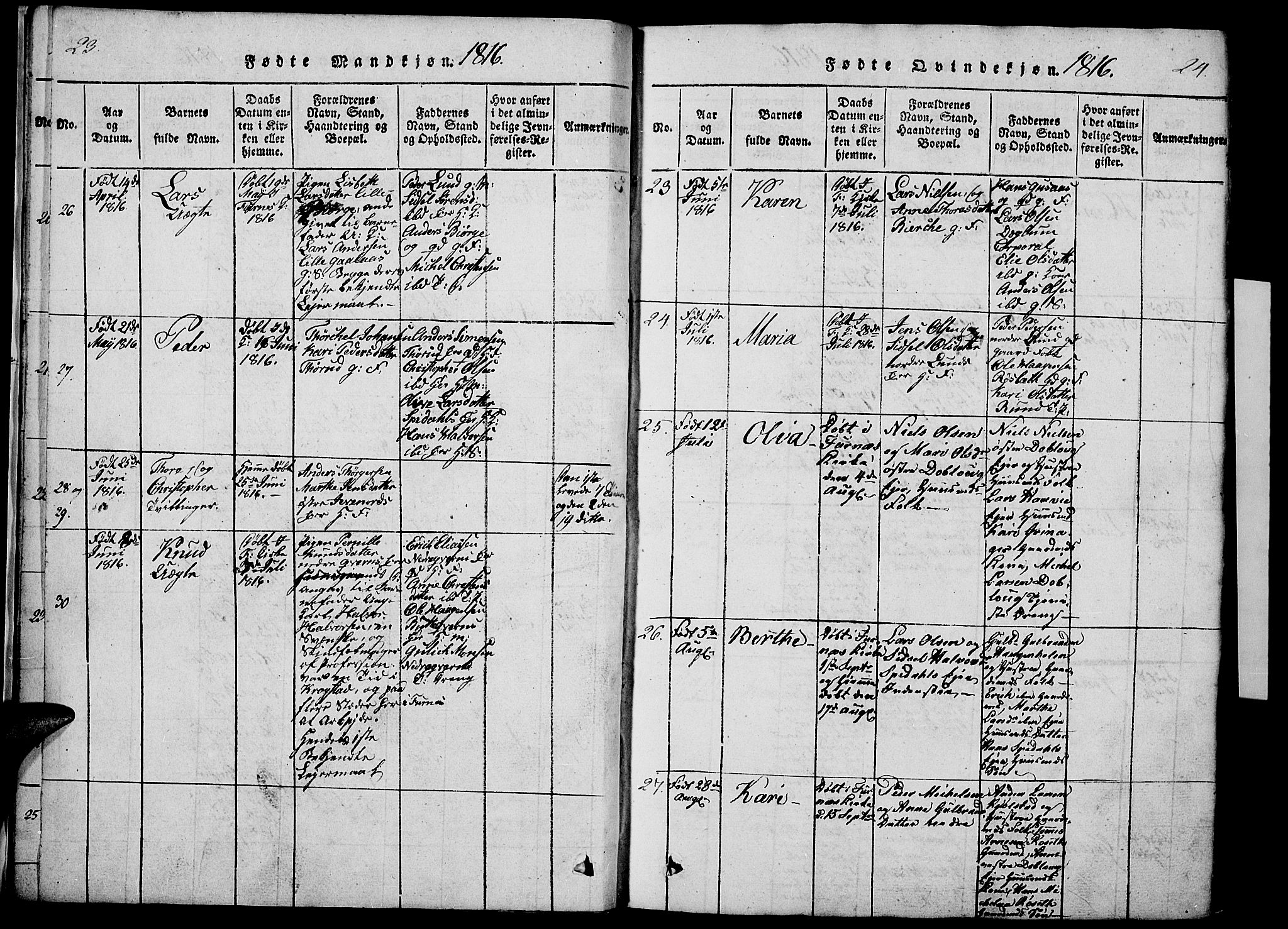 Vang prestekontor, Hedmark, AV/SAH-PREST-008/H/Ha/Haa/L0008: Parish register (official) no. 8, 1815-1826, p. 23-24