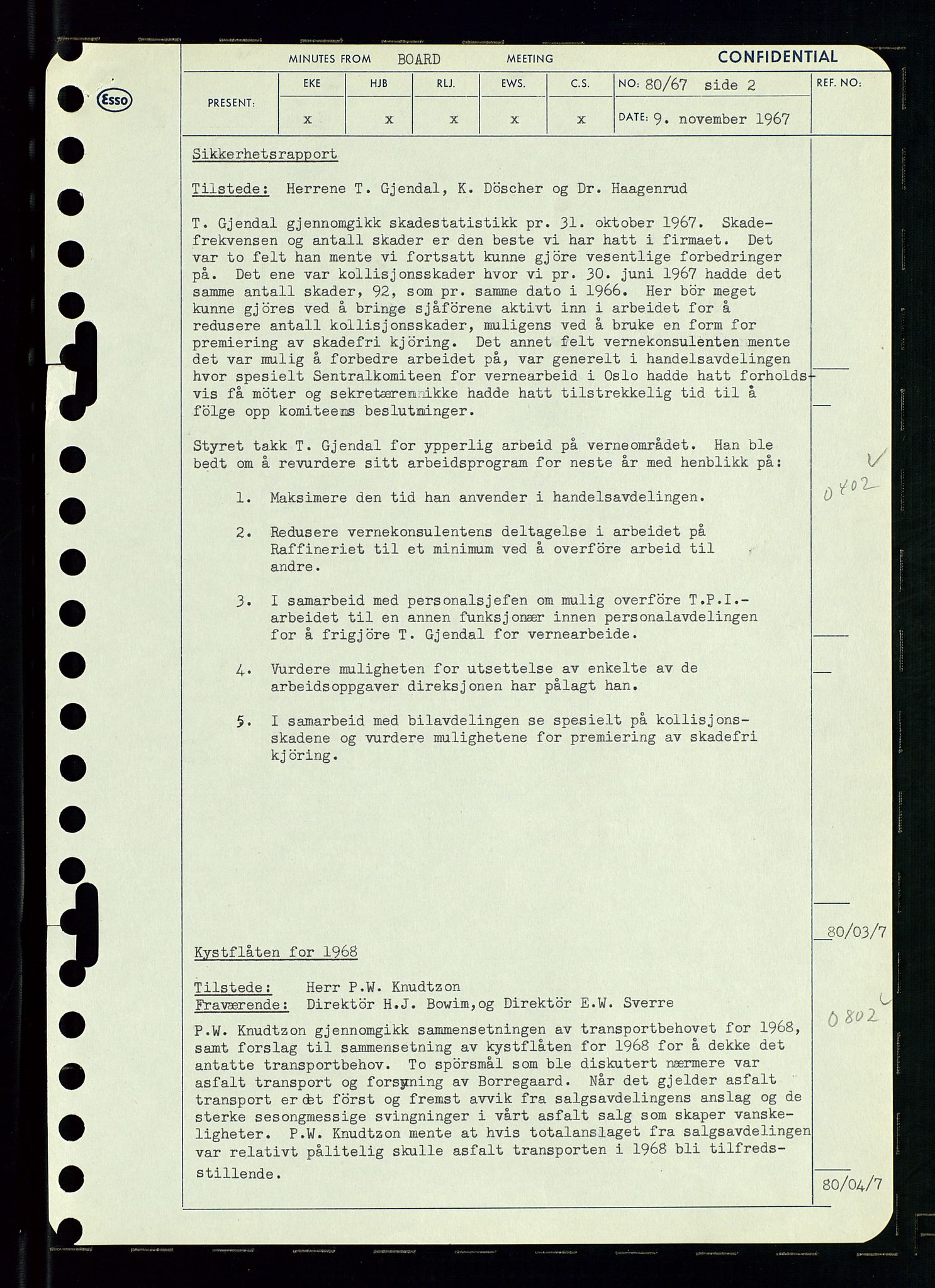 Pa 0982 - Esso Norge A/S, AV/SAST-A-100448/A/Aa/L0002/0003: Den administrerende direksjon Board minutes (styrereferater) / Den administrerende direksjon Board minutes (styrereferater), 1967, p. 161