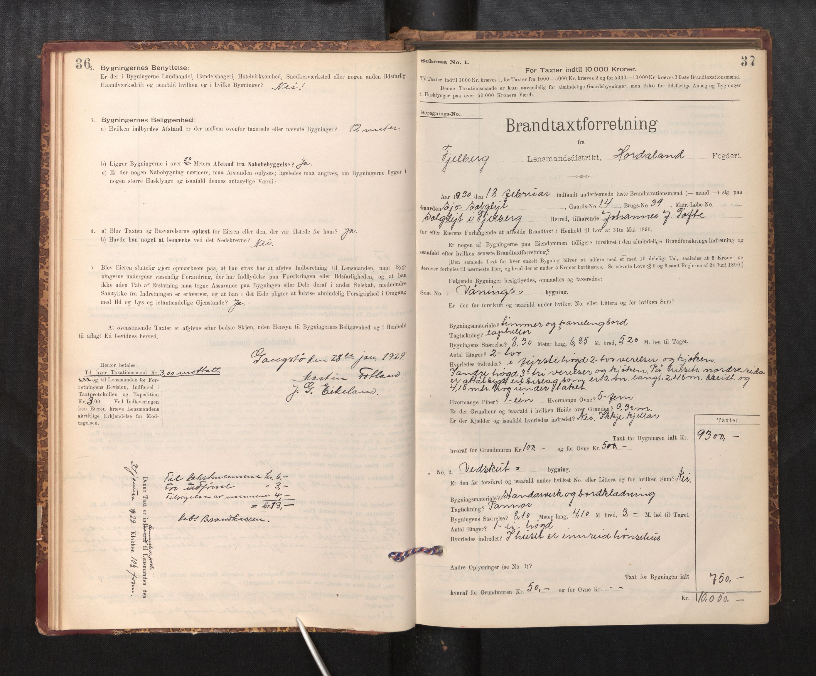 Lensmannen i Fjelberg, SAB/A-32101/0012/L0007: Branntakstprotokoll, skjematakst, 1895-1949, p. 36-37