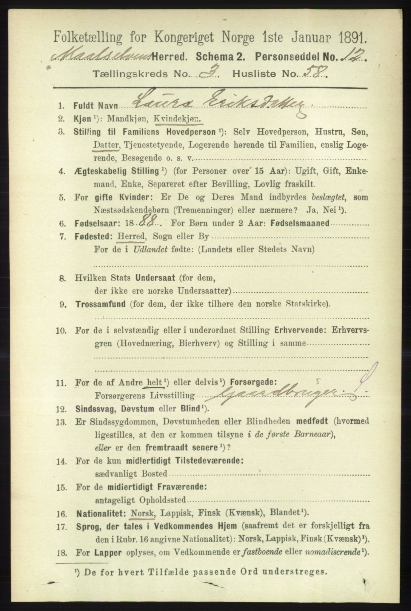 RA, 1891 census for 1924 Målselv, 1891, p. 1004
