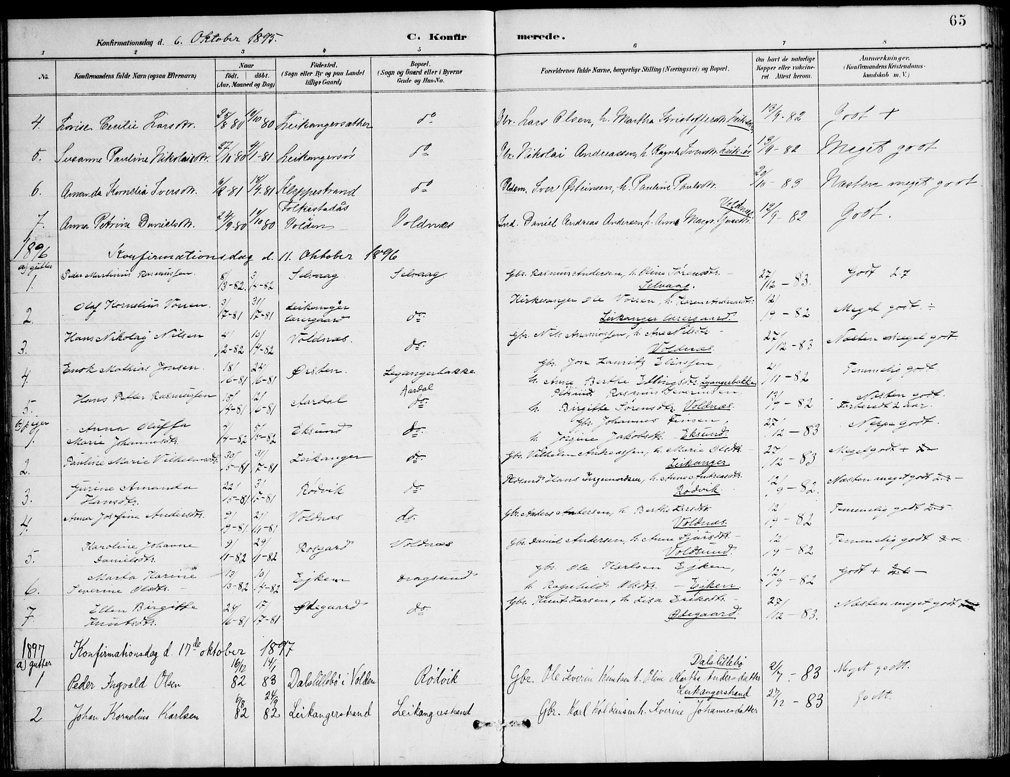 Ministerialprotokoller, klokkerbøker og fødselsregistre - Møre og Romsdal, AV/SAT-A-1454/508/L0095: Parish register (official) no. 508A02, 1887-1920, p. 65