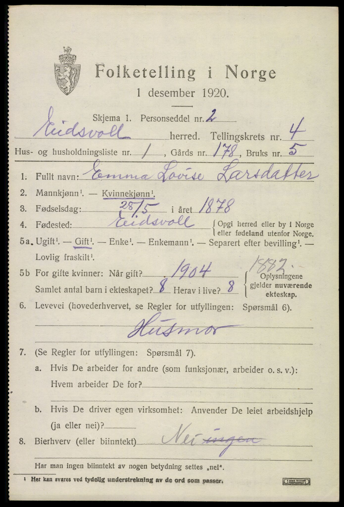 SAO, 1920 census for Eidsvoll, 1920, p. 9063