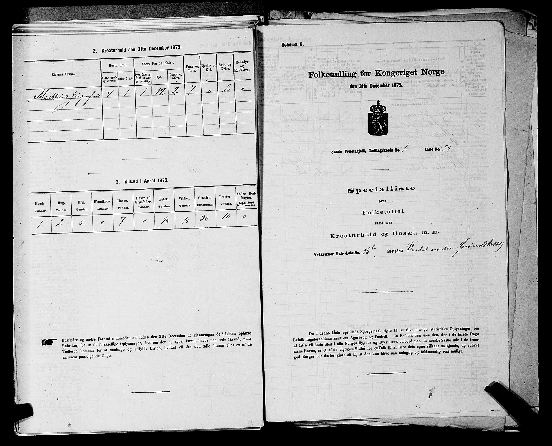 SAKO, 1875 census for 0713P Sande, 1875, p. 273