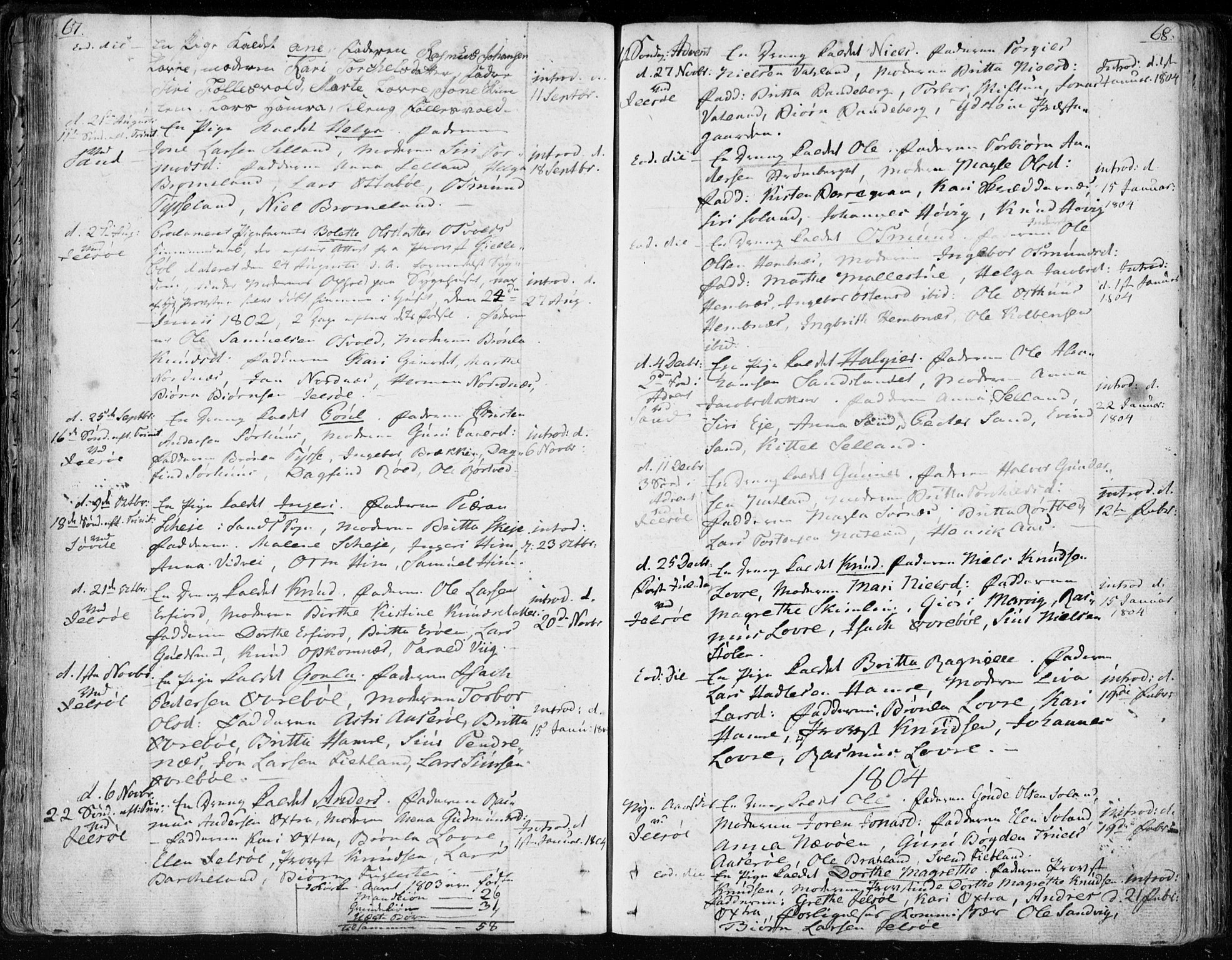 Jelsa sokneprestkontor, SAST/A-101842/01/IV: Parish register (official) no. A 4, 1796-1816, p. 67-68