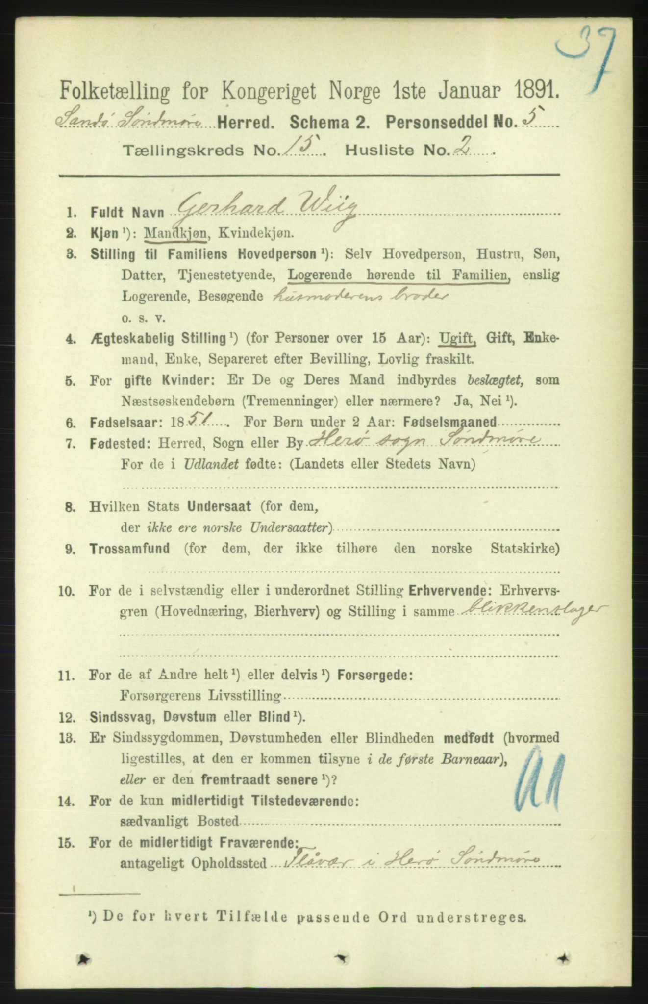 RA, 1891 census for 1514 Sande, 1891, p. 3020