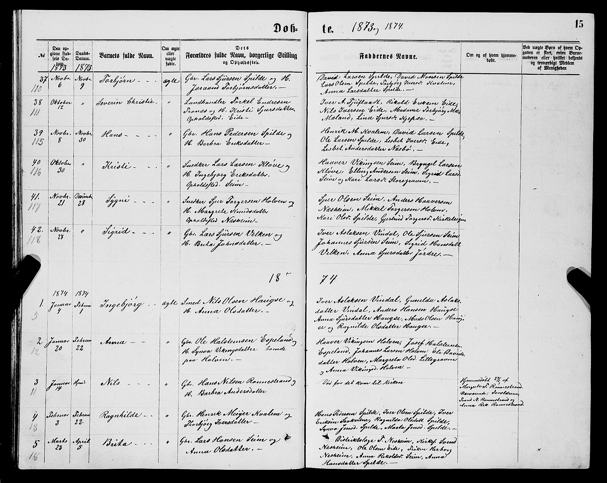 Ulvik sokneprestembete, SAB/A-78801/H/Hab: Parish register (copy) no. B 2, 1869-1883, p. 15