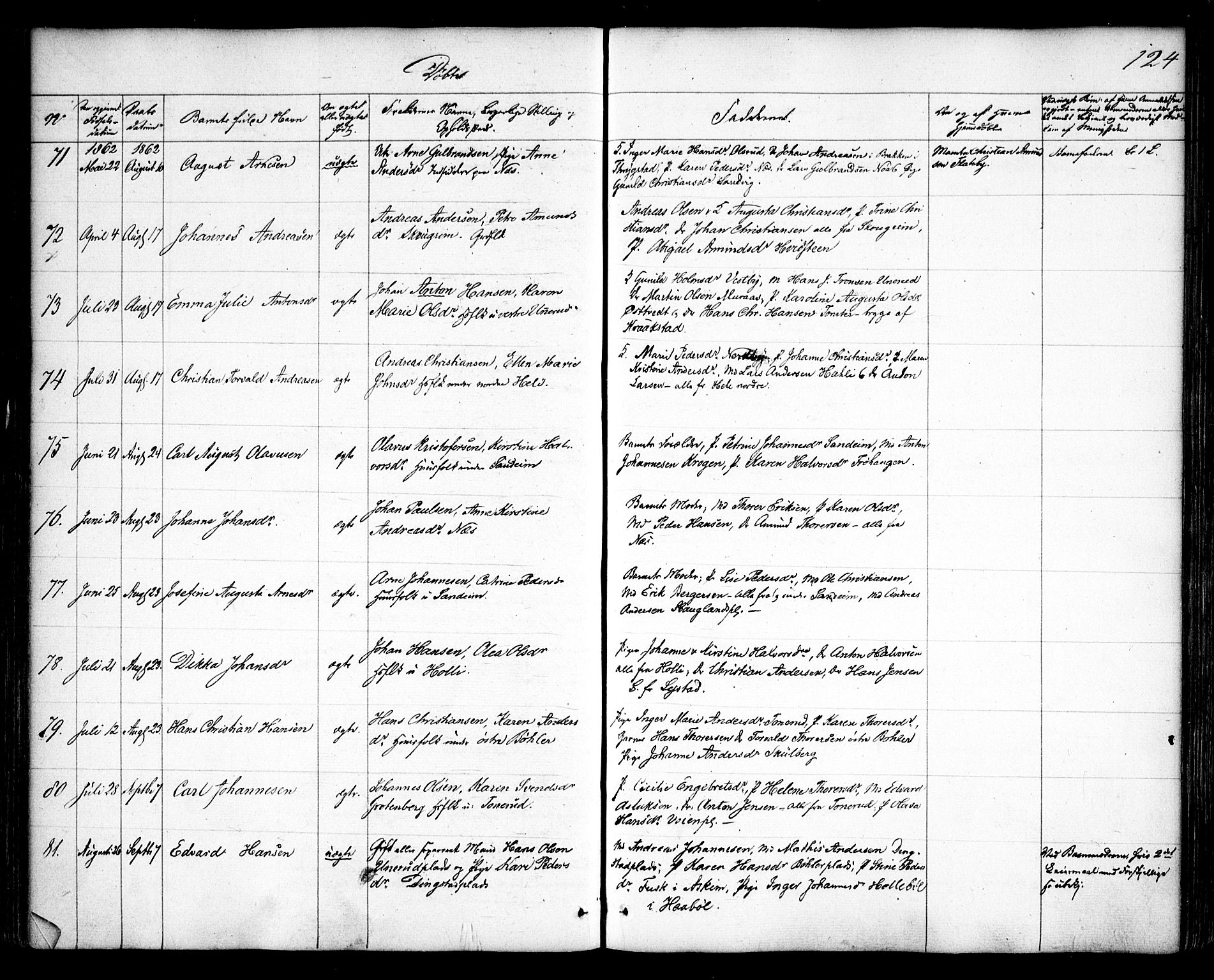 Spydeberg prestekontor Kirkebøker, SAO/A-10924/F/Fa/L0005: Parish register (official) no. I 5, 1842-1862, p. 124