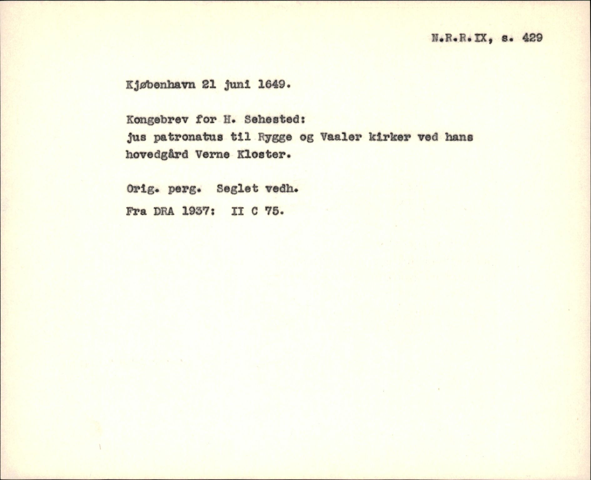 Riksarkivets diplomsamling, AV/RA-EA-5965/F35/F35f/L0002: Regestsedler: Diplomer fra DRA 1937 og 1996, p. 155