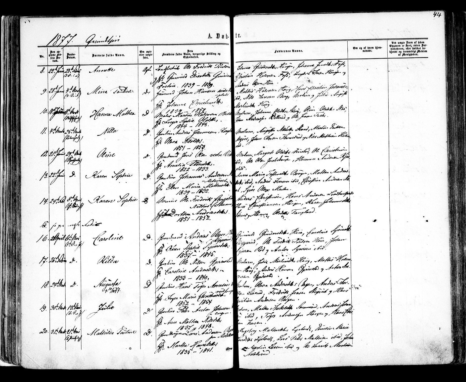 Skiptvet prestekontor Kirkebøker, SAO/A-20009/F/Fa/L0008: Parish register (official) no. 8, 1867-1877, p. 44