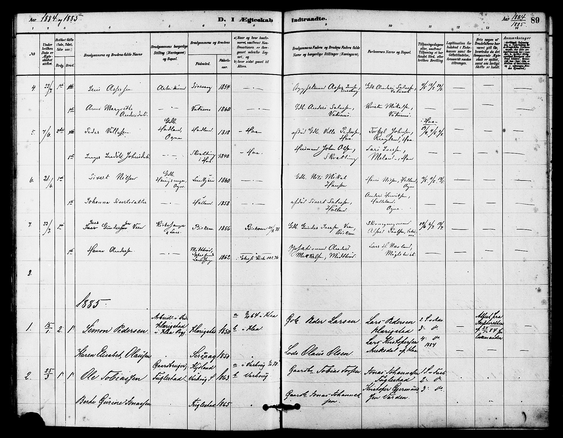 Eigersund sokneprestkontor, SAST/A-101807/S08/L0016: Parish register (official) no. A 16, 1879-1893, p. 89
