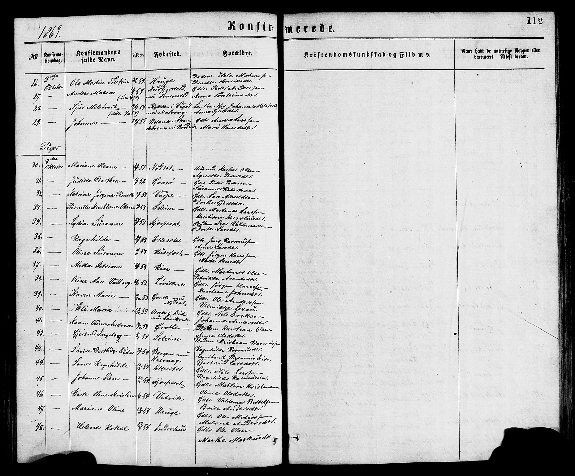 Bremanger sokneprestembete, SAB/A-82201/H/Hab/Haba/L0002: Parish register (copy) no. A 2, 1866-1889, p. 112
