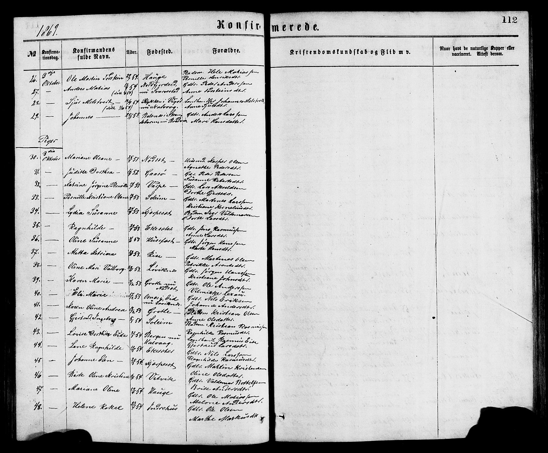 Bremanger sokneprestembete, AV/SAB-A-82201/H/Hab/Haba/L0002: Parish register (copy) no. A 2, 1866-1889, p. 112