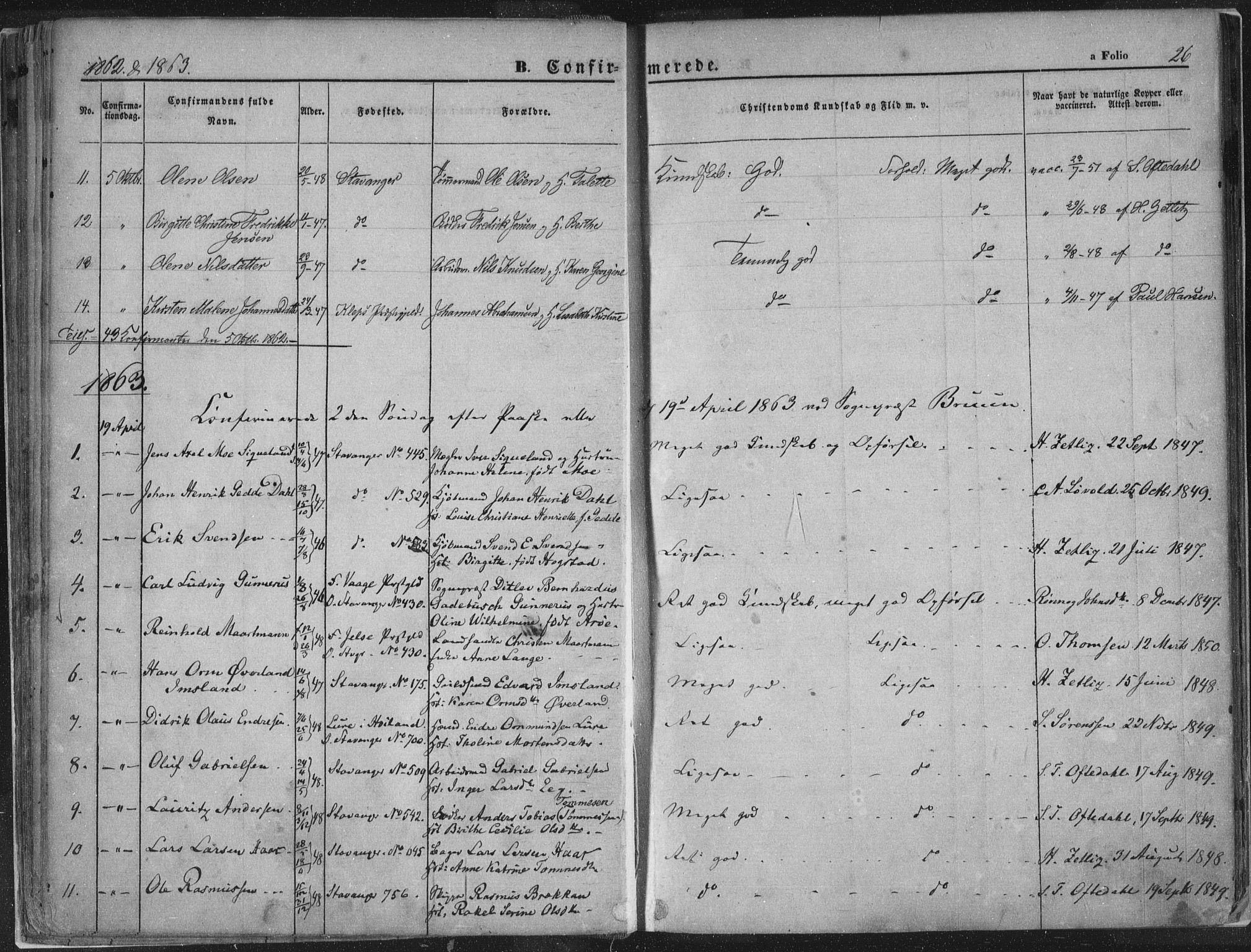 Domkirken sokneprestkontor, SAST/A-101812/001/30/30BA/L0018: Parish register (official) no. A 17, 1857-1877, p. 26