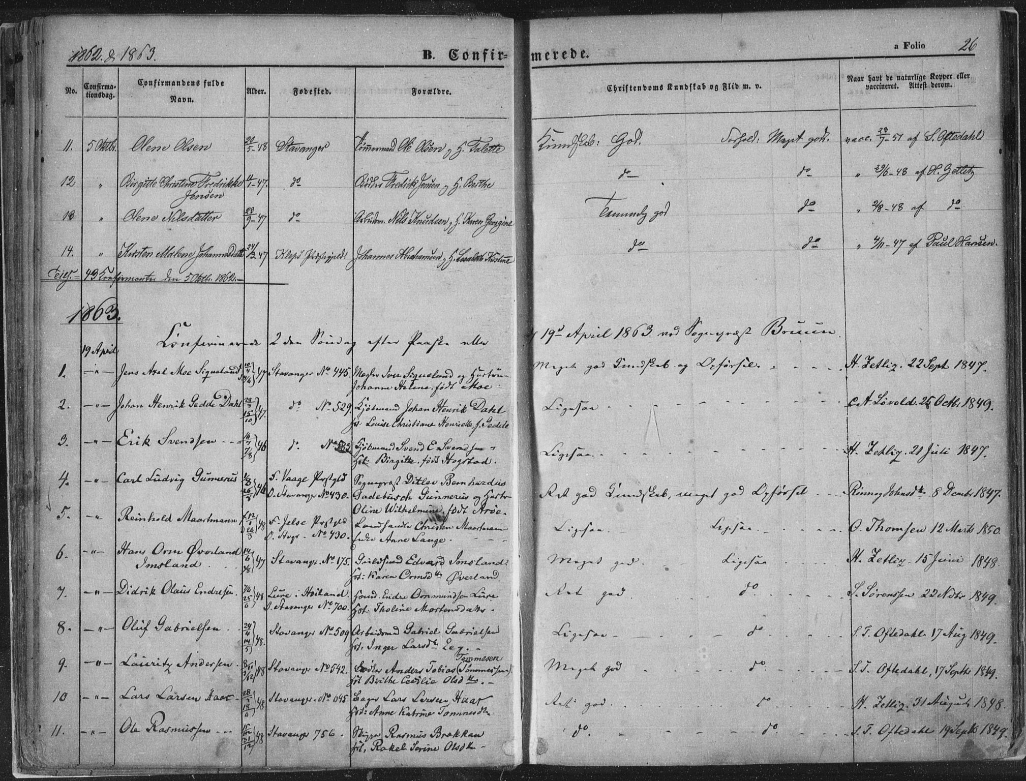 Domkirken sokneprestkontor, AV/SAST-A-101812/001/30/30BA/L0018: Parish register (official) no. A 17, 1857-1877, p. 26