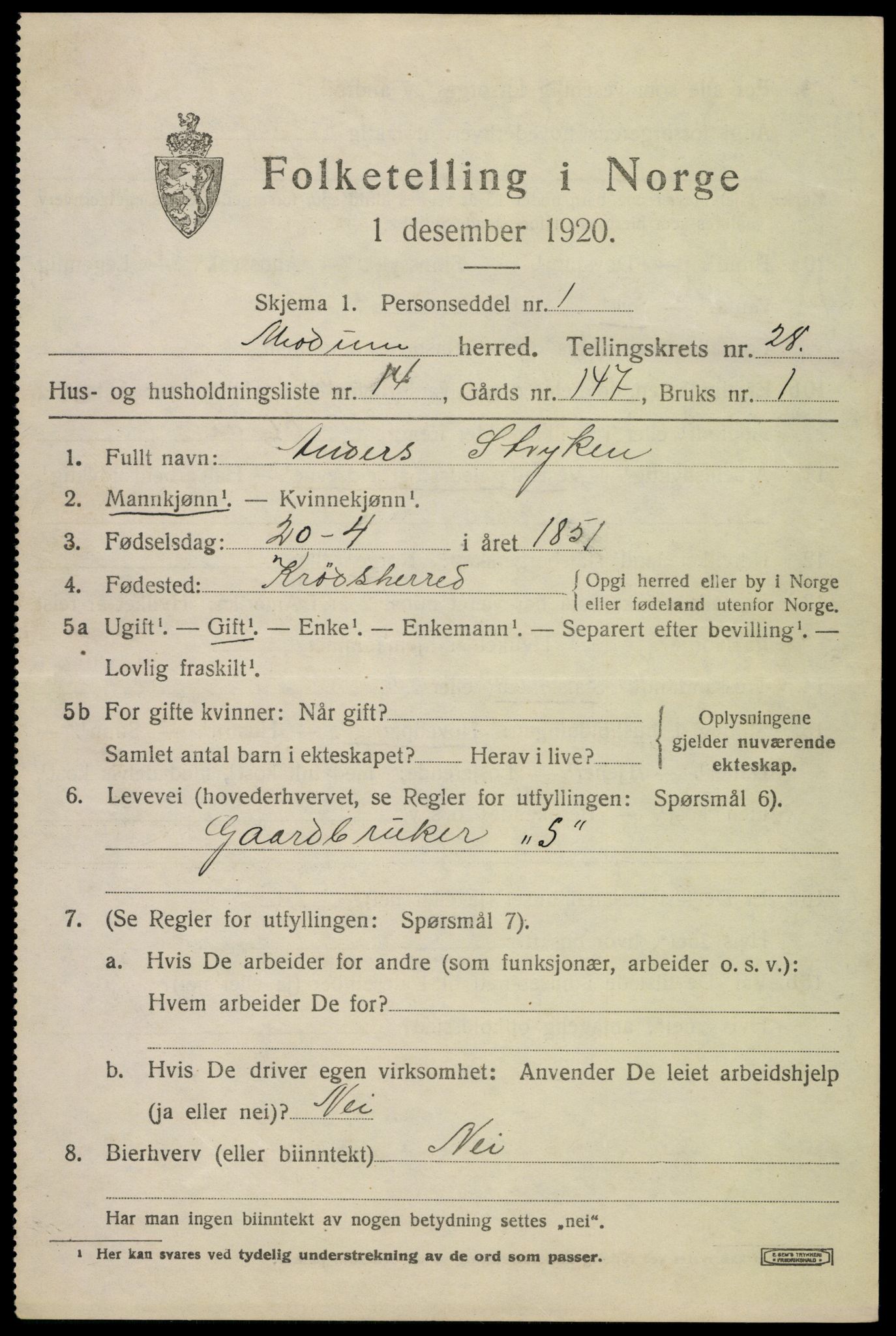 SAKO, 1920 census for Modum, 1920, p. 26331