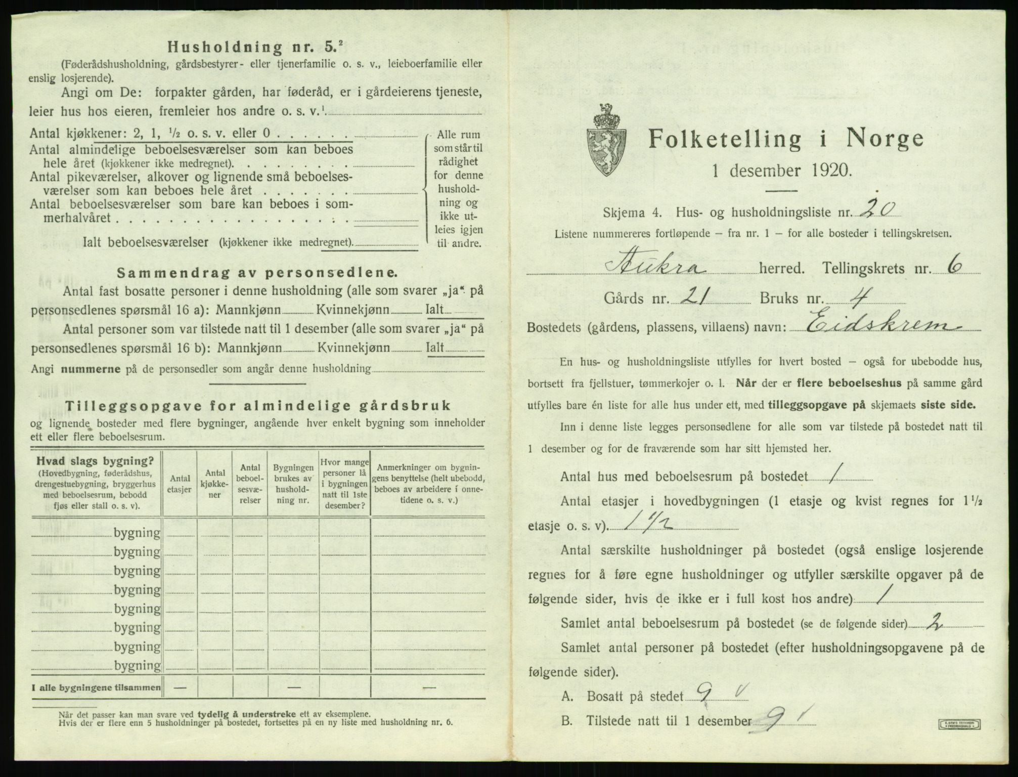 SAT, 1920 census for Aukra, 1920, p. 557