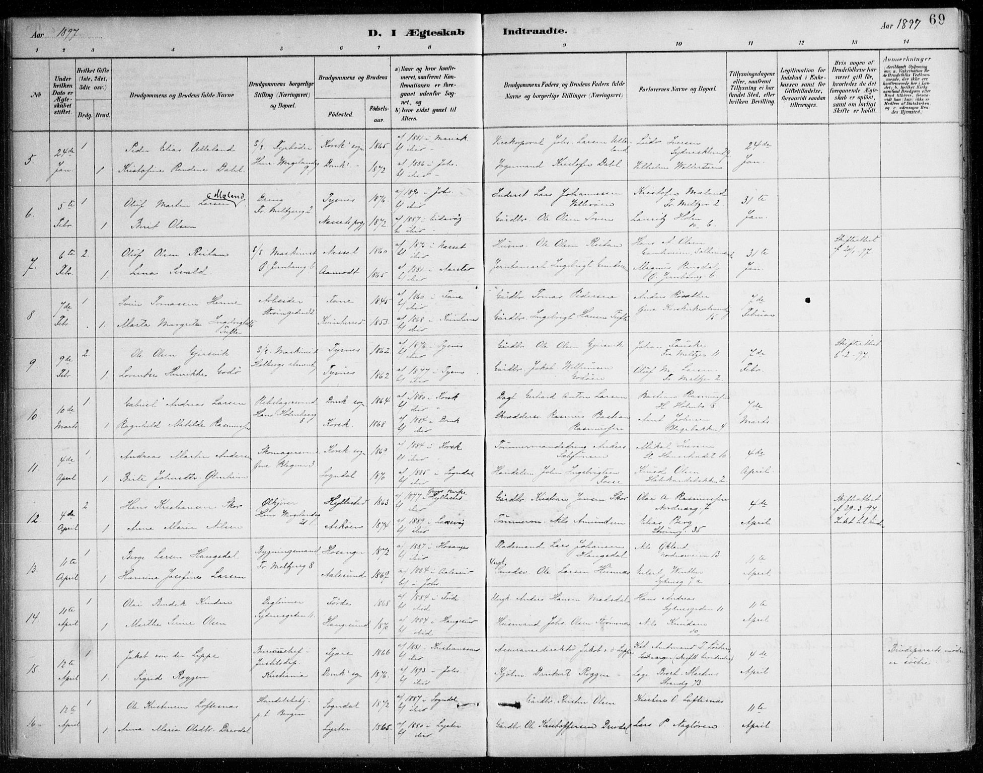 Johanneskirken sokneprestembete, AV/SAB-A-76001/H/Haa/L0012: Parish register (official) no. D 1, 1885-1912, p. 69