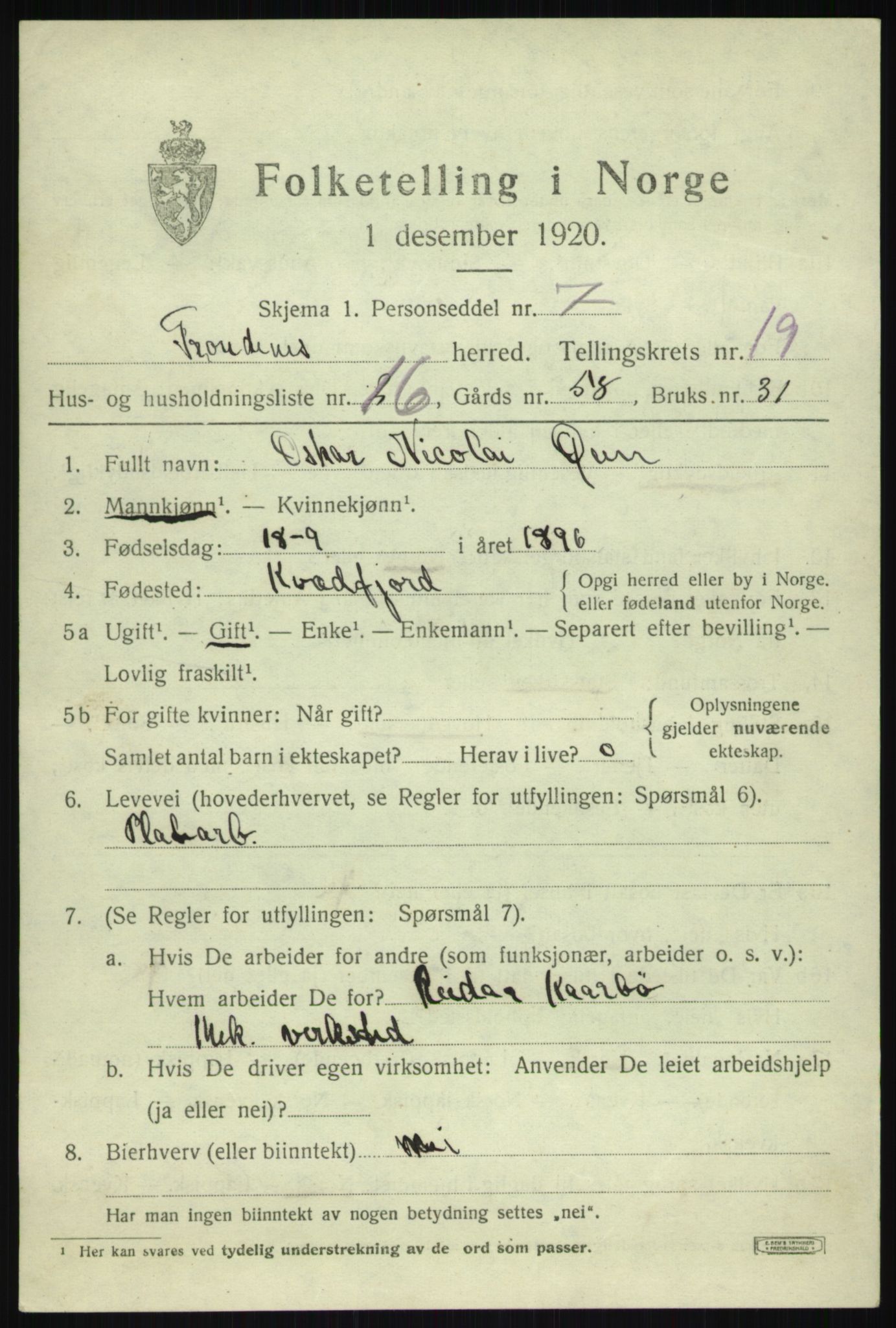 SATØ, 1920 census for Trondenes, 1920, p. 13538