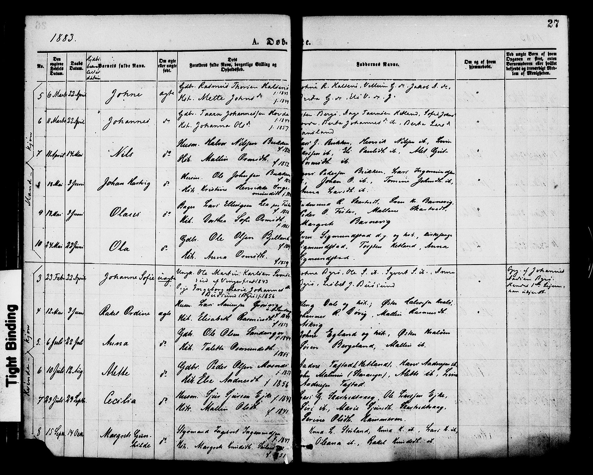 Hjelmeland sokneprestkontor, AV/SAST-A-101843/01/IV/L0013: Parish register (official) no. A 13, 1872-1886, p. 27