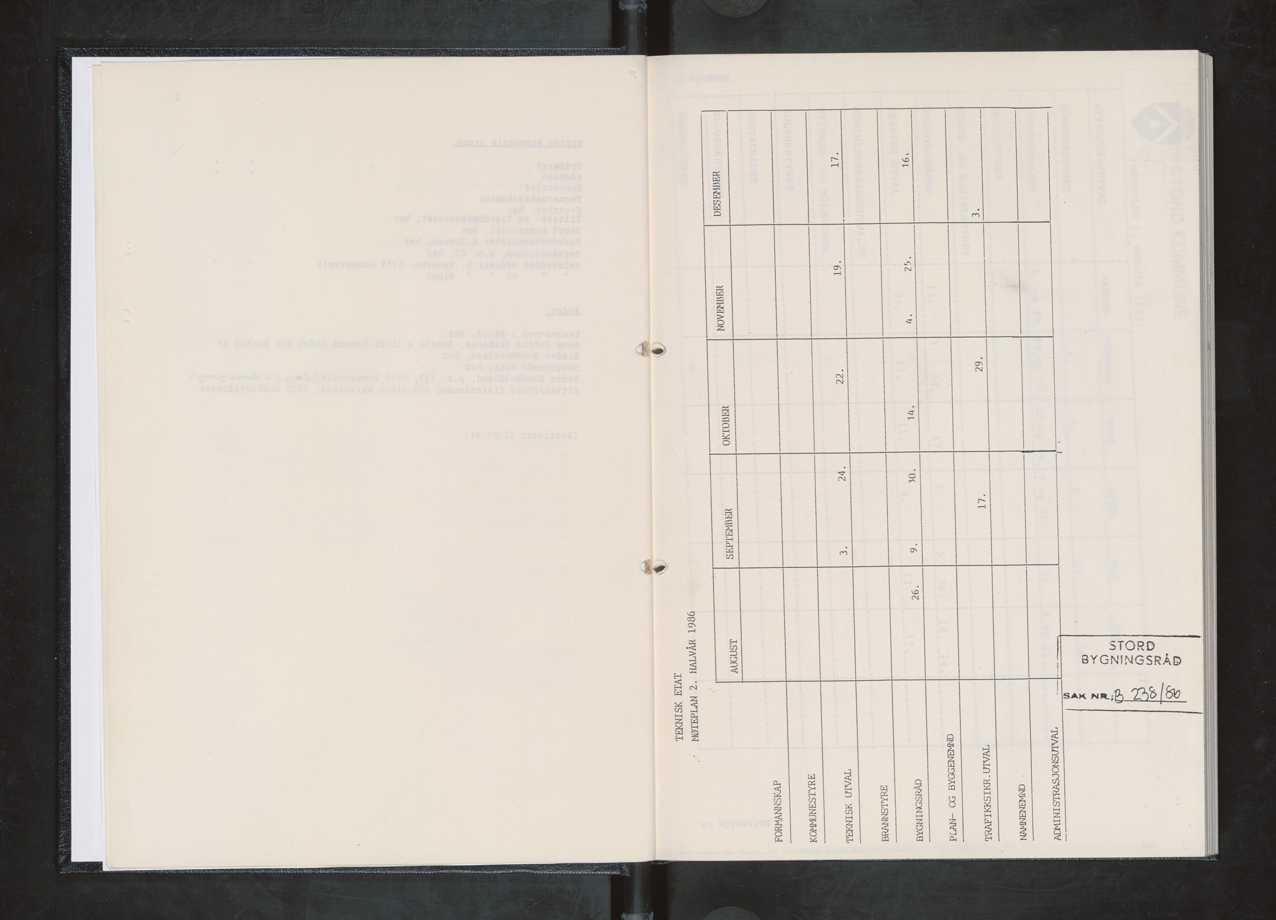 Stord kommune. Bygningsrådet, IKAH/1221-511/A/Aa/L0054: Møtebok for Stord bygningsråd, 1986