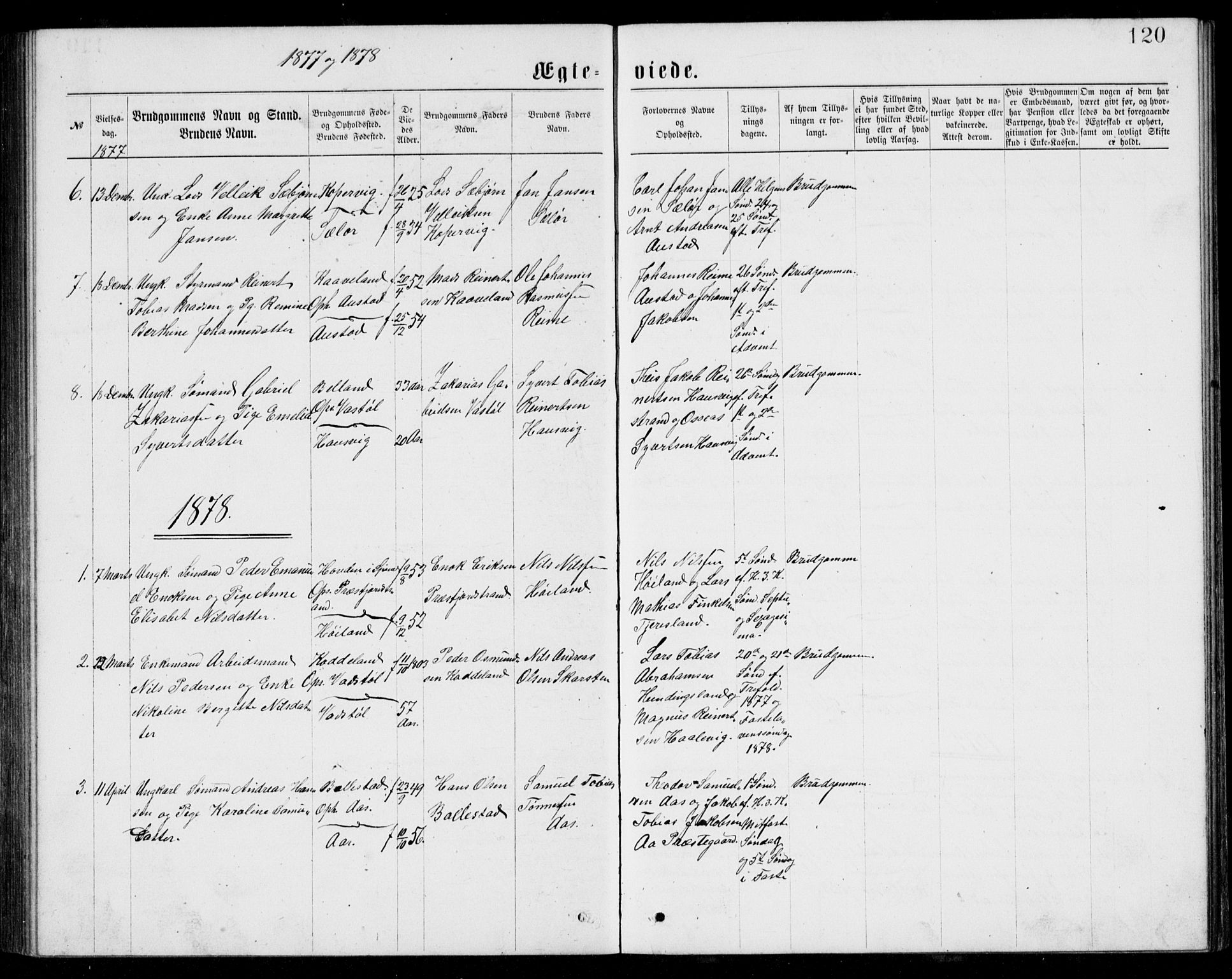 Lyngdal sokneprestkontor, AV/SAK-1111-0029/F/Fb/Fba/L0002: Parish register (copy) no. B 2, 1876-1886, p. 120