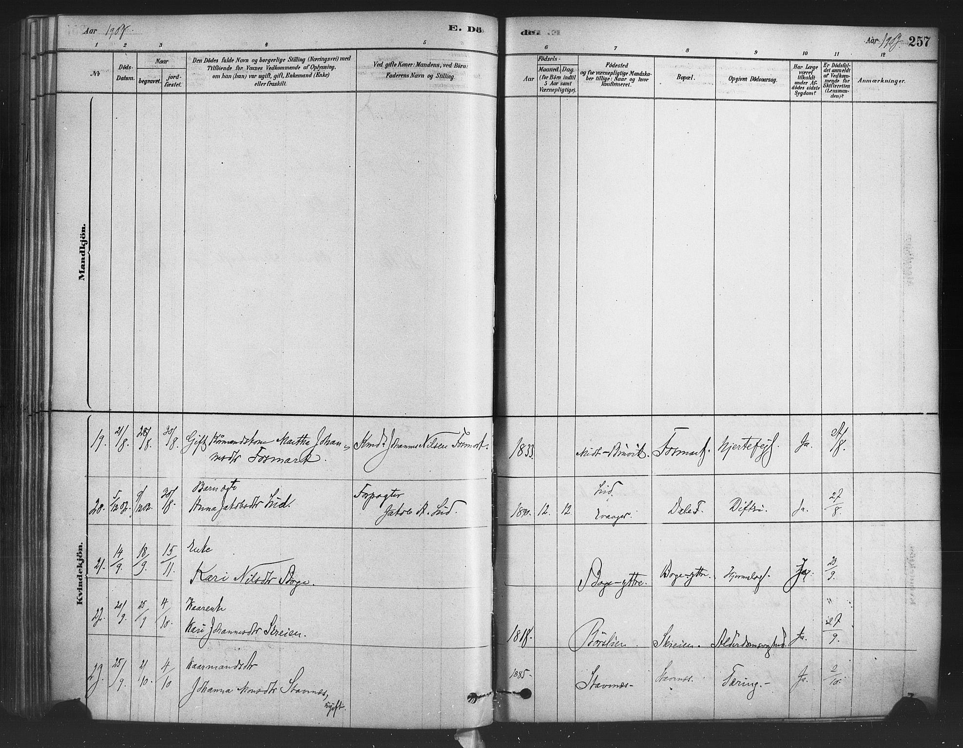 Bruvik Sokneprestembete, AV/SAB-A-74701/H/Haa: Parish register (official) no. B 1, 1878-1904, p. 257