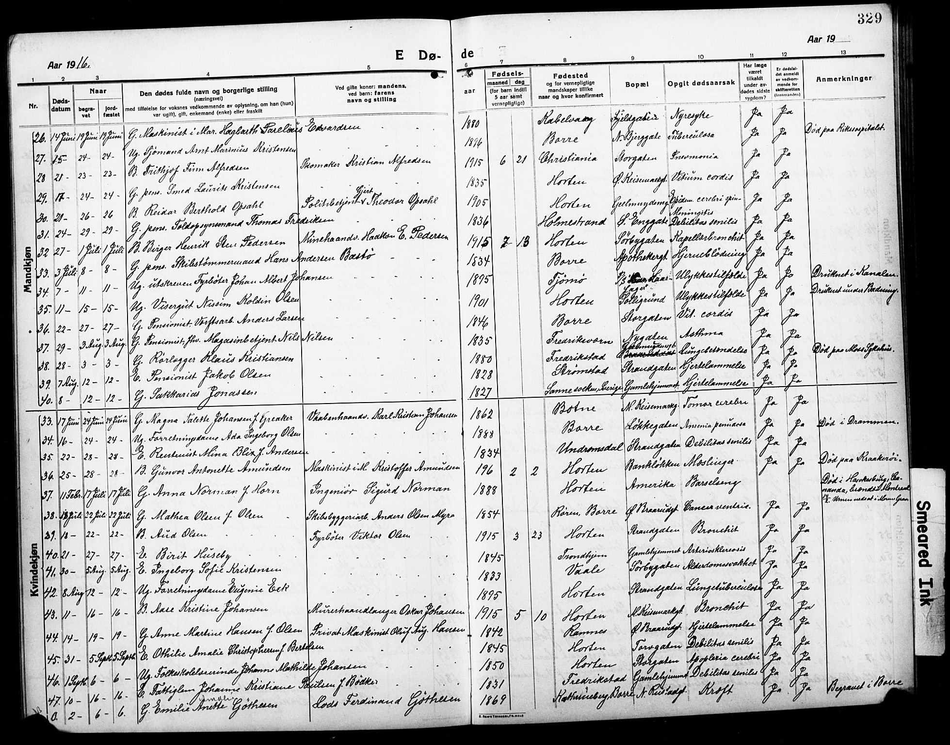 Horten kirkebøker, AV/SAKO-A-348/G/Ga/L0008: Parish register (copy) no. 8, 1916-1926, p. 329