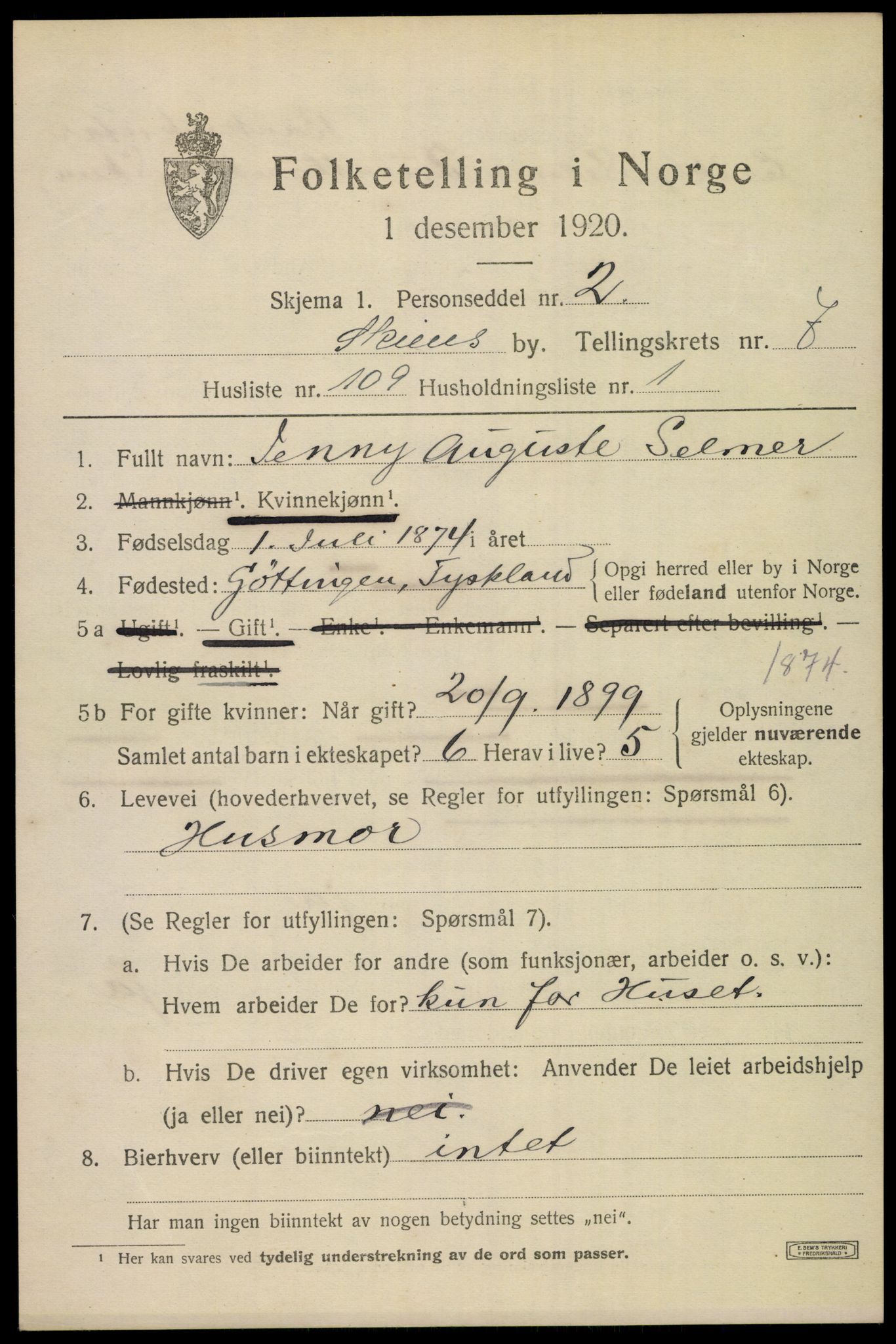 SAKO, 1920 census for Skien, 1920, p. 26766