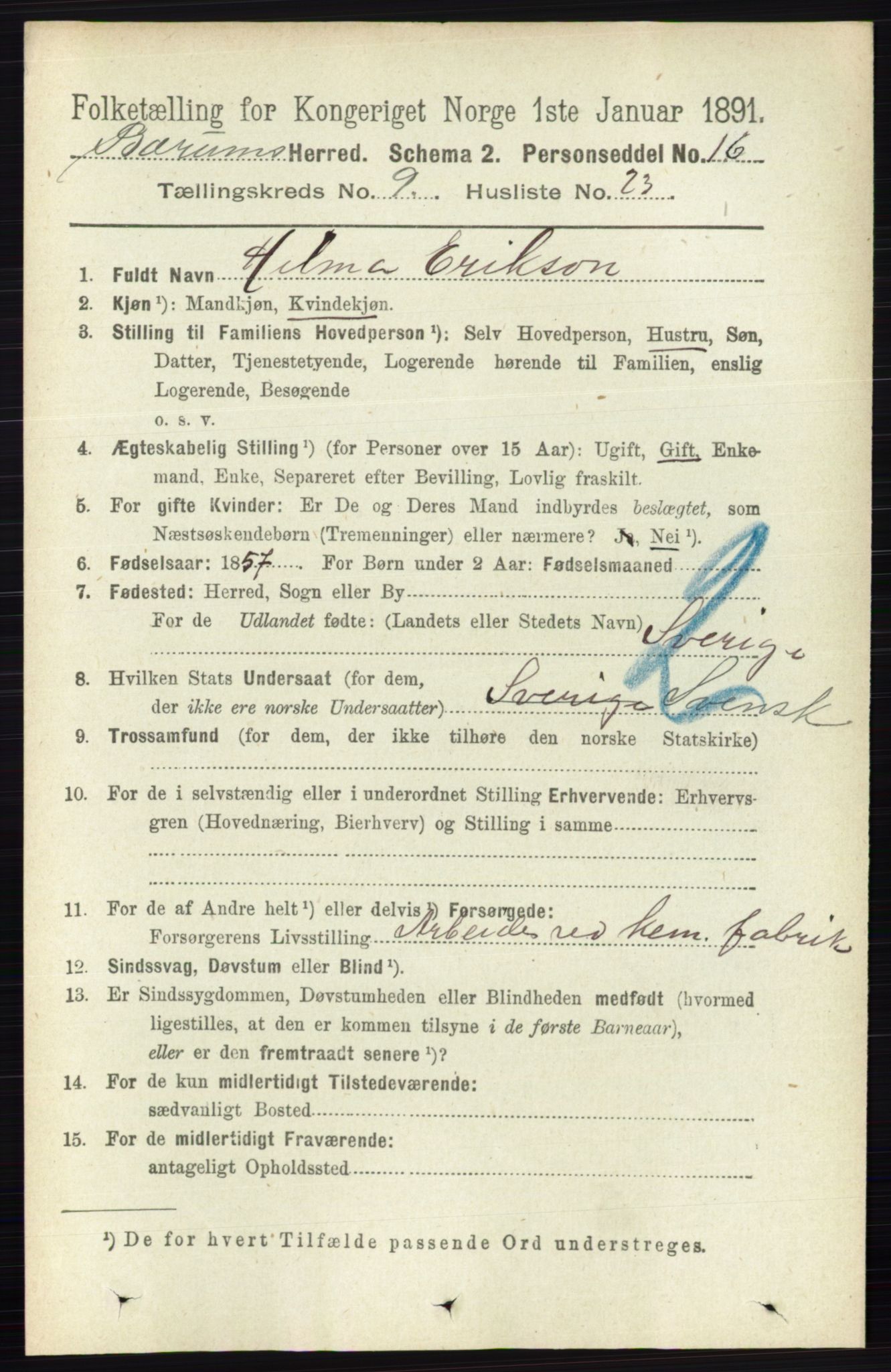 RA, 1891 census for 0219 Bærum, 1891, p. 5359