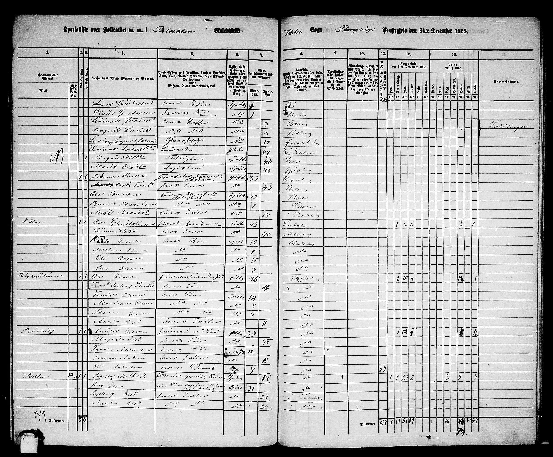 RA, 1865 census for Stangvik, 1865, p. 169
