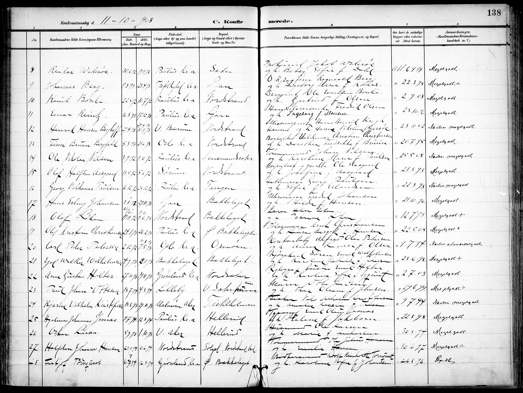 Nordstrand prestekontor Kirkebøker, SAO/A-10362a/F/Fa/L0001: Parish register (official) no. I 1, 1900-1914, p. 138