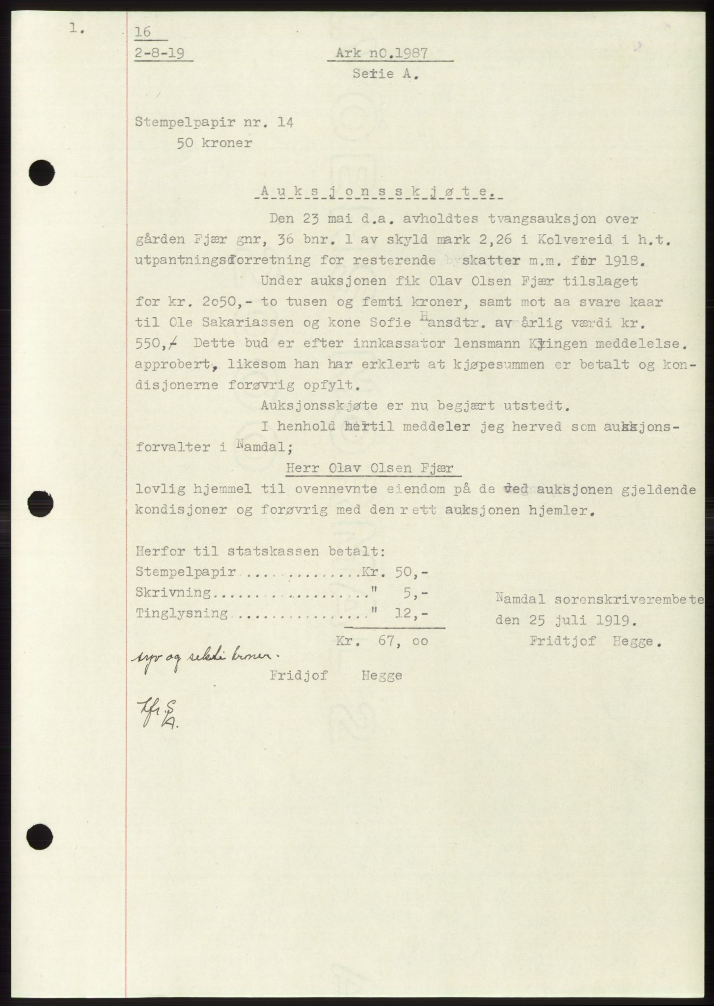 Namdal sorenskriveri, SAT/A-4133/1/2/2C: Mortgage book no. -, 1916-1921, Deed date: 02.08.1919