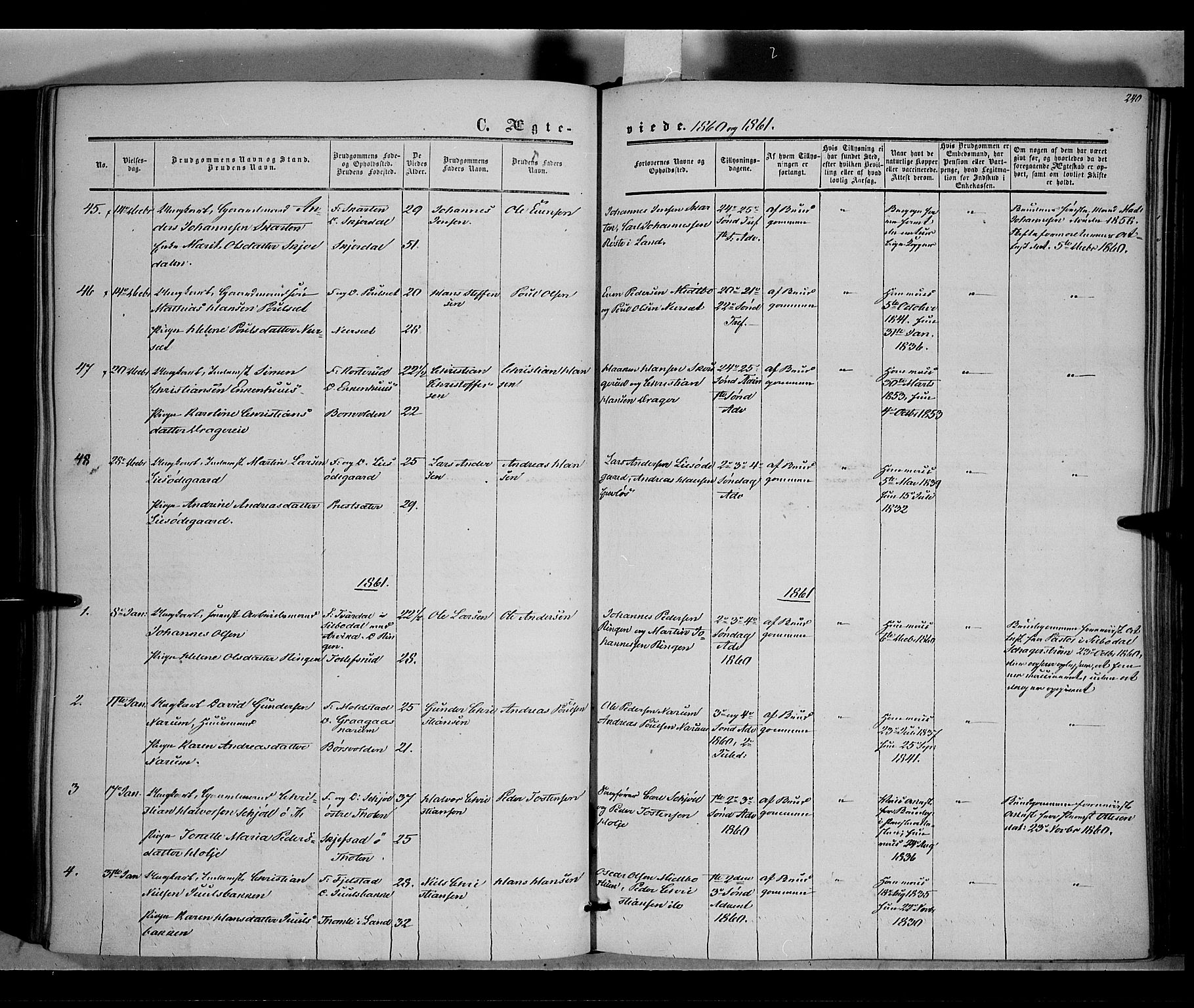 Vestre Toten prestekontor, SAH/PREST-108/H/Ha/Haa/L0006: Parish register (official) no. 6, 1856-1861, p. 240