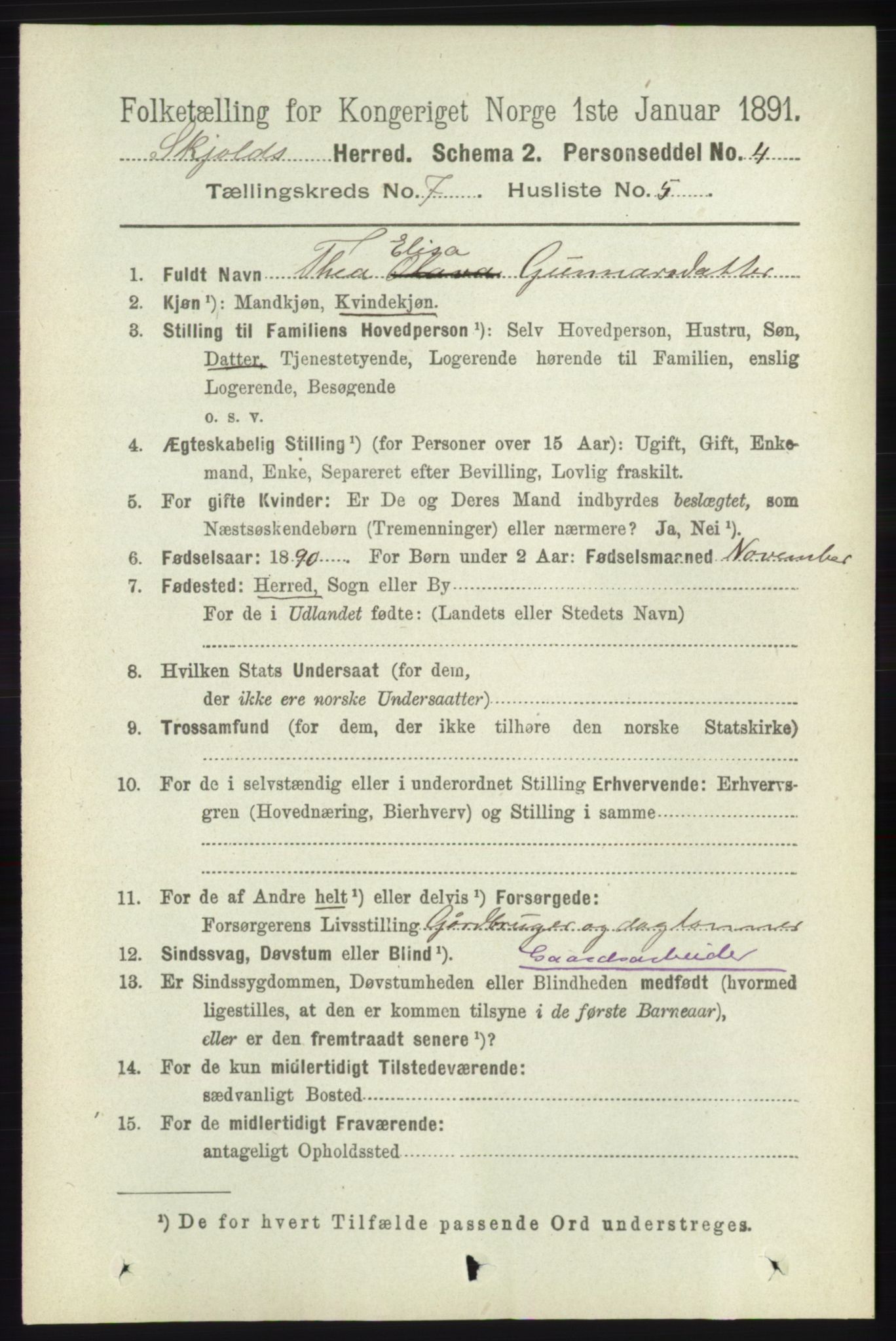 RA, 1891 census for 1154 Skjold, 1891, p. 1368