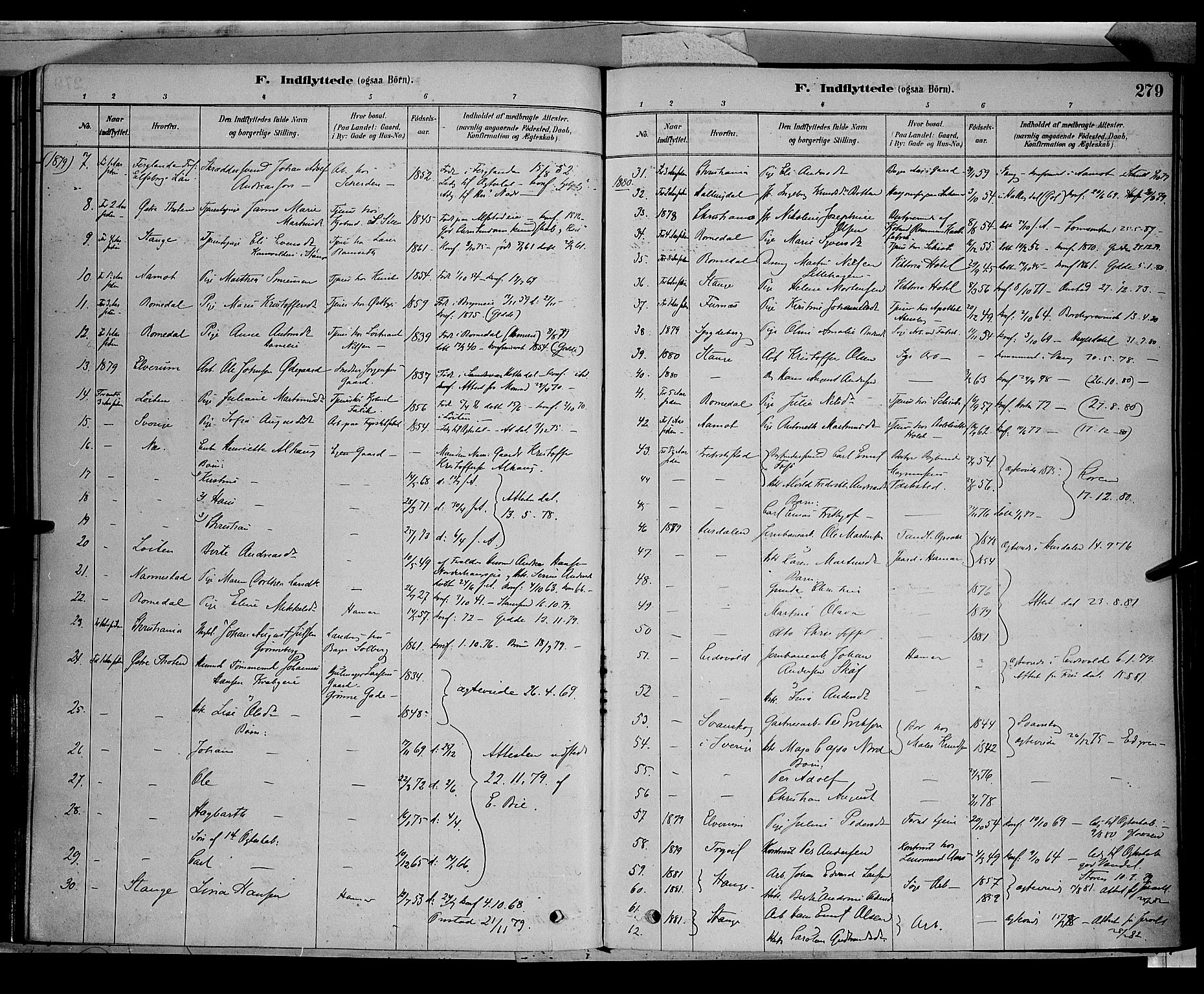 Vang prestekontor, Hedmark, SAH/PREST-008/H/Ha/Haa/L0016: Parish register (official) no. 16, 1878-1889, p. 279