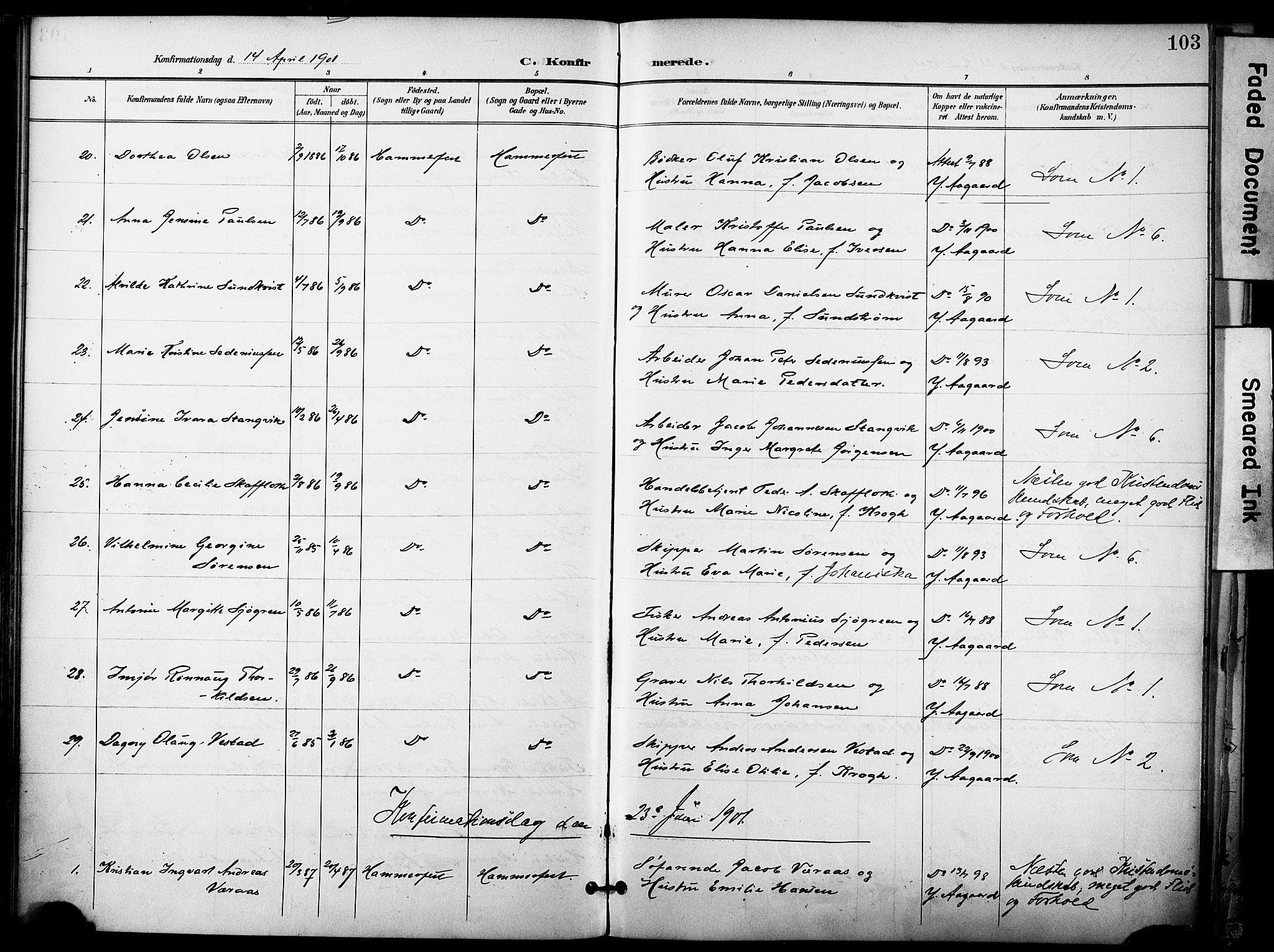 Hammerfest sokneprestkontor, SATØ/S-1347/H/Ha/L0010.kirke: Parish register (official) no. 10, 1898-1905, p. 103