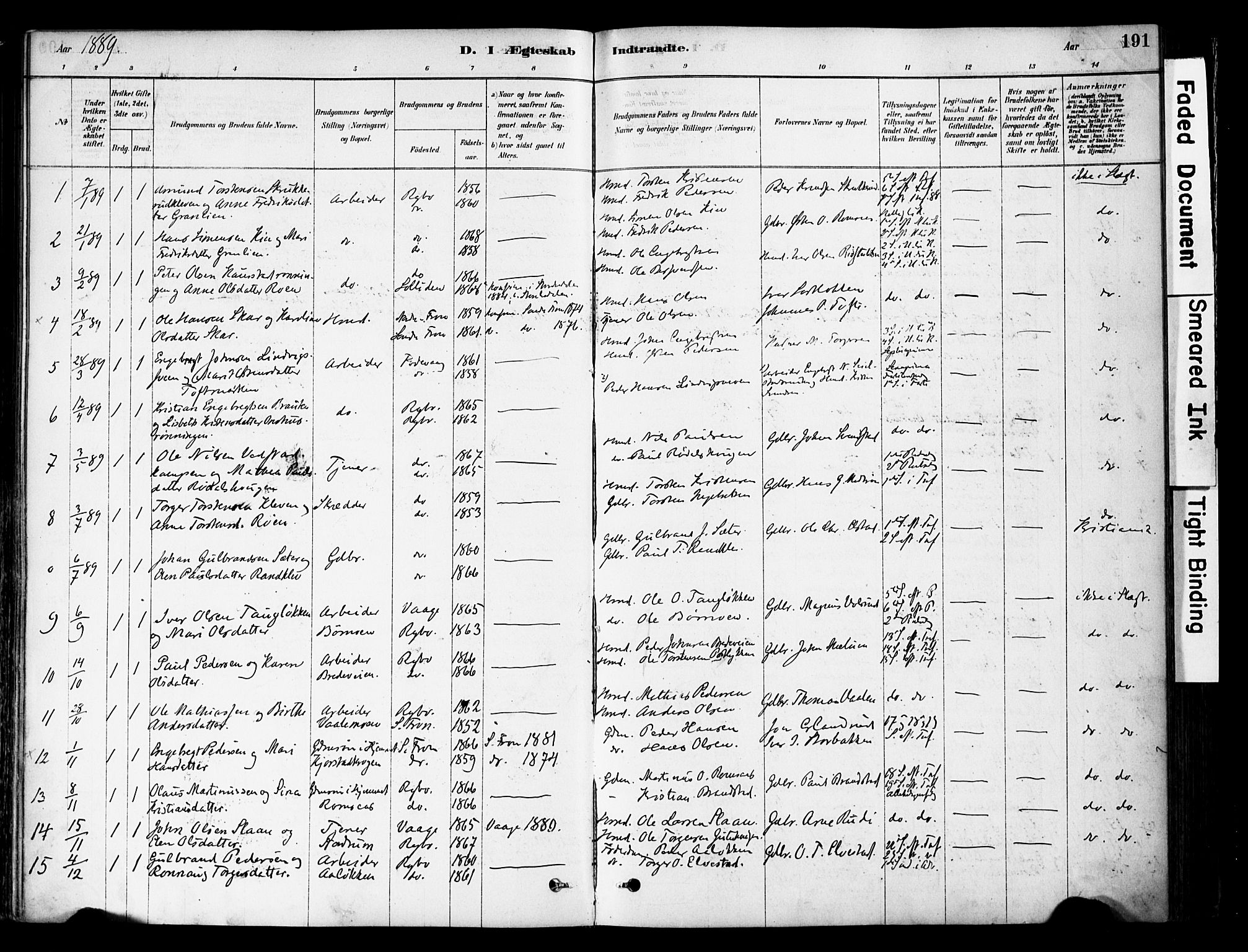 Ringebu prestekontor, SAH/PREST-082/H/Ha/Haa/L0008: Parish register (official) no. 8, 1878-1898, p. 191