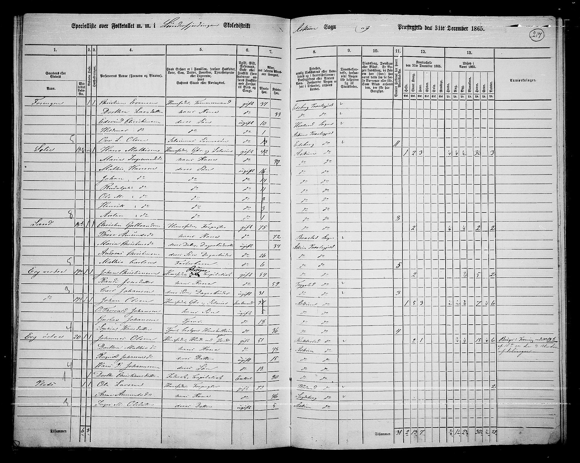 RA, 1865 census for Askim, 1865, p. 74