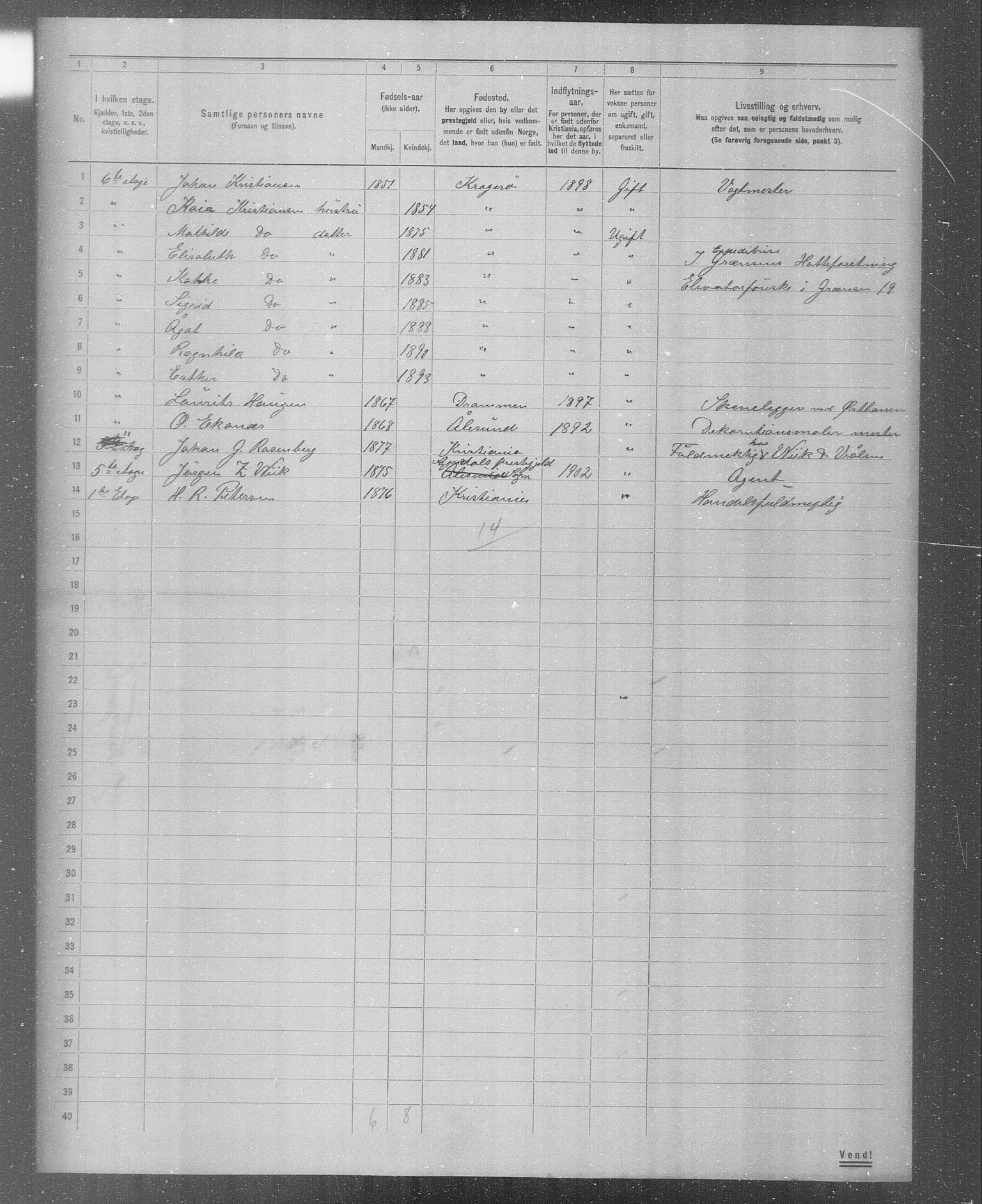 OBA, Municipal Census 1904 for Kristiania, 1904, p. 6036